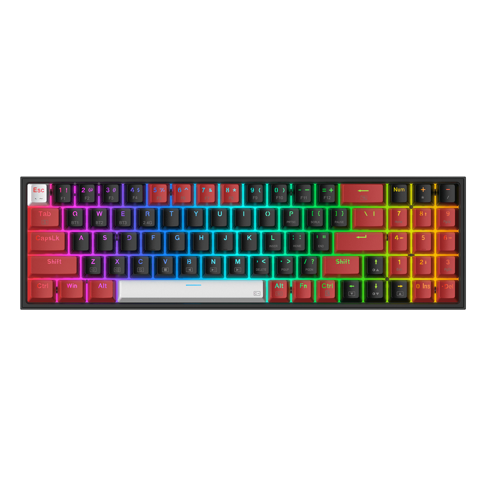 Papan Kekunci Permainan RGB Wayarles 3 Mod Redragon K628 PRO 75%, Papan Kekunci Mekanikal Padat Boleh Tukar Panas 78 Kekunci dengan Soket PCB Mod Bebas Tukar Panas, Kekunci Anak Panah & Pad Nombor Khusus, Suis Merah
