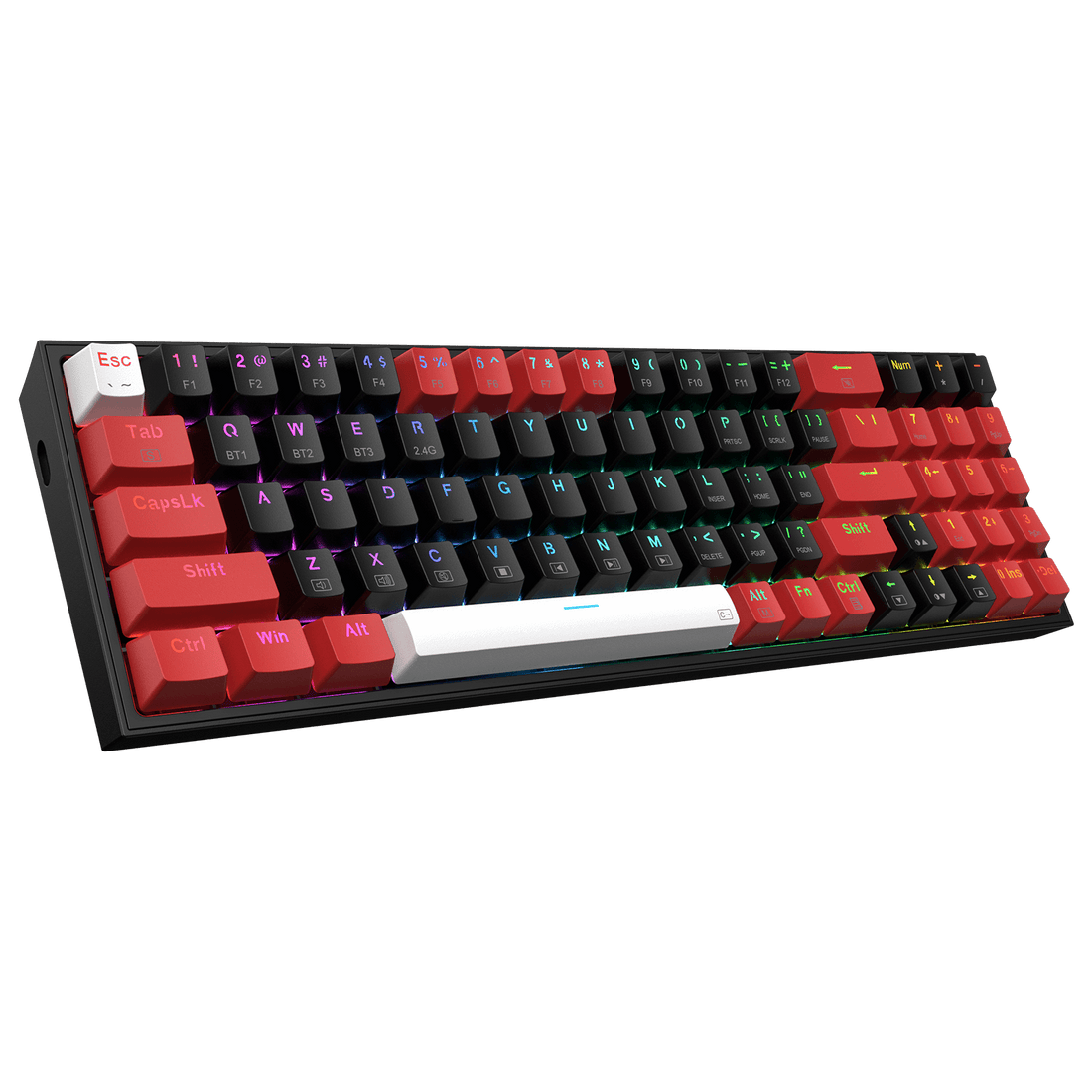 Papan Kekunci Permainan RGB Wayarles 3 Mod Redragon K628 PRO 75%, Papan Kekunci Mekanikal Padat Boleh Tukar Panas 78 Kekunci dengan Soket PCB Mod Bebas Tukar Panas, Kekunci Anak Panah & Pad Nombor Khusus, Suis Merah