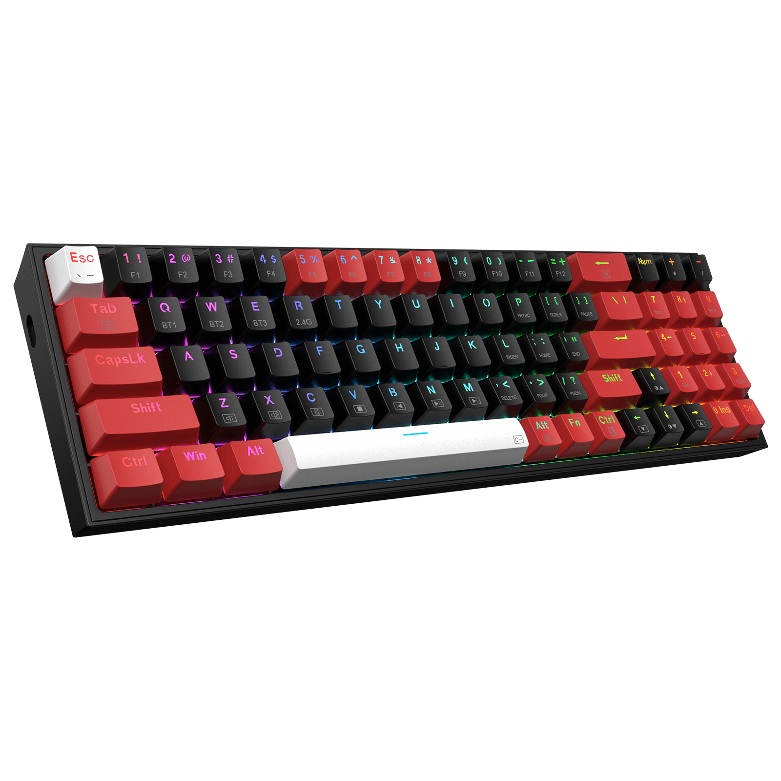 Papan Kekunci Permainan RGB Wayarles 3 Mod Redragon K628 PRO 75%, Papan Kekunci Mekanikal Padat Boleh Tukar Panas 78 Kekunci dengan Soket PCB Mod Bebas Tukar Panas, Kekunci Anak Panah & Pad Nombor Khusus, Suis Merah