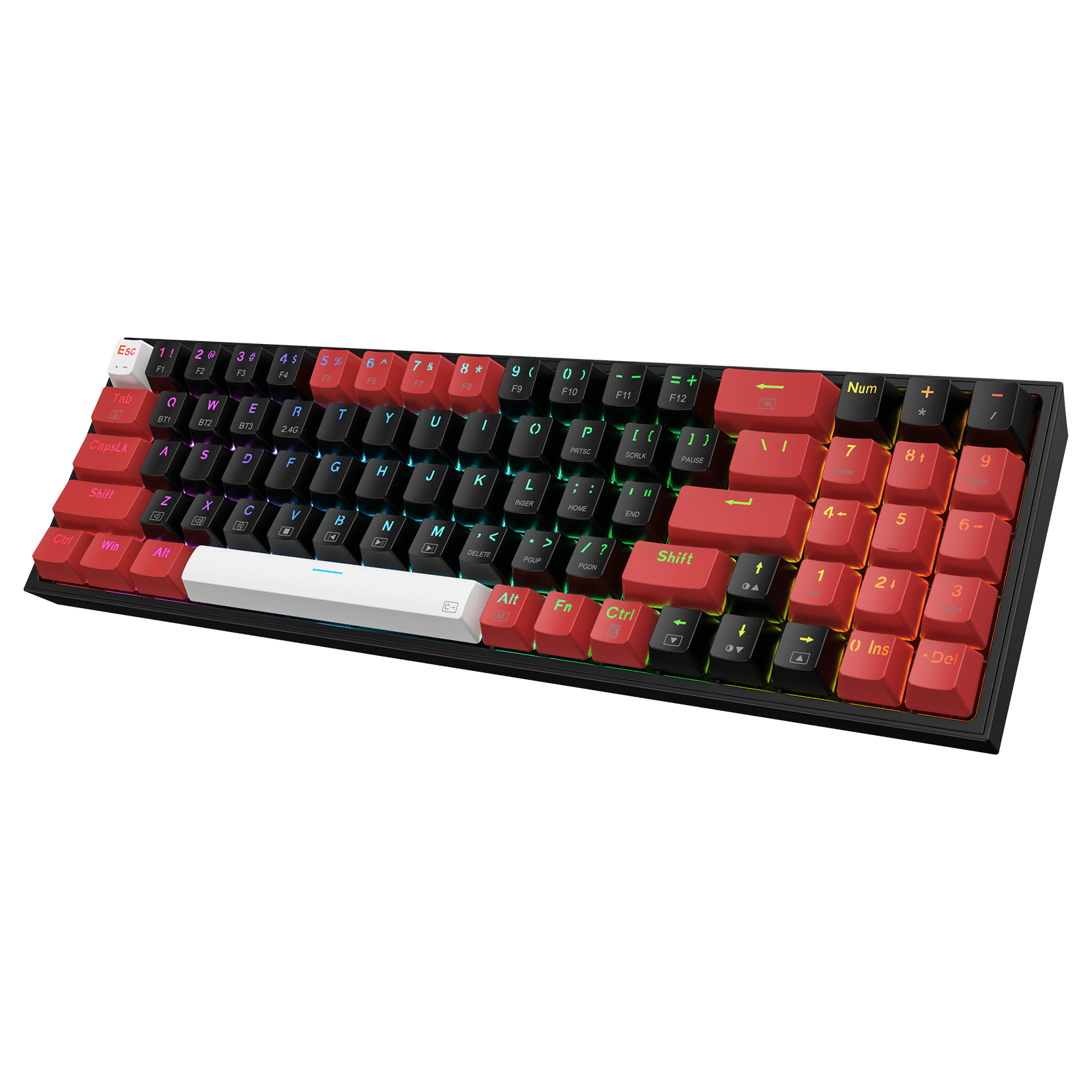 Papan Kekunci Permainan RGB Wayarles 3 Mod Redragon K628 PRO 75%, Papan Kekunci Mekanikal Padat Boleh Tukar Panas 78 Kekunci dengan Soket PCB Mod Bebas Tukar Panas, Kekunci Anak Panah & Pad Nombor Khusus, Suis Merah