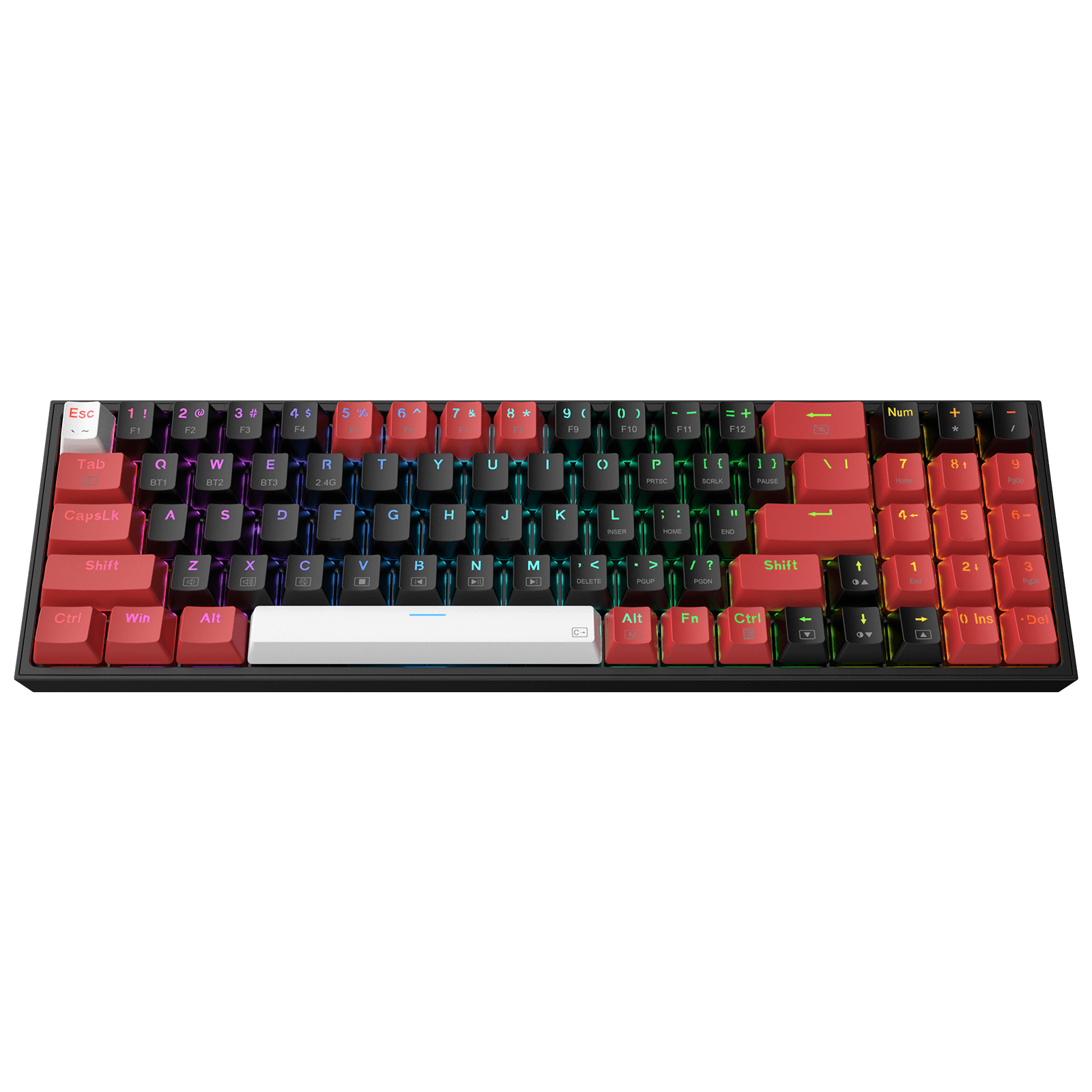 Papan Kekunci Permainan RGB Wayarles 3 Mod Redragon K628 PRO 75%, Papan Kekunci Mekanikal Padat Boleh Tukar Panas 78 Kekunci dengan Soket PCB Mod Bebas Tukar Panas, Kekunci Anak Panah & Pad Nombor Khusus, Suis Merah