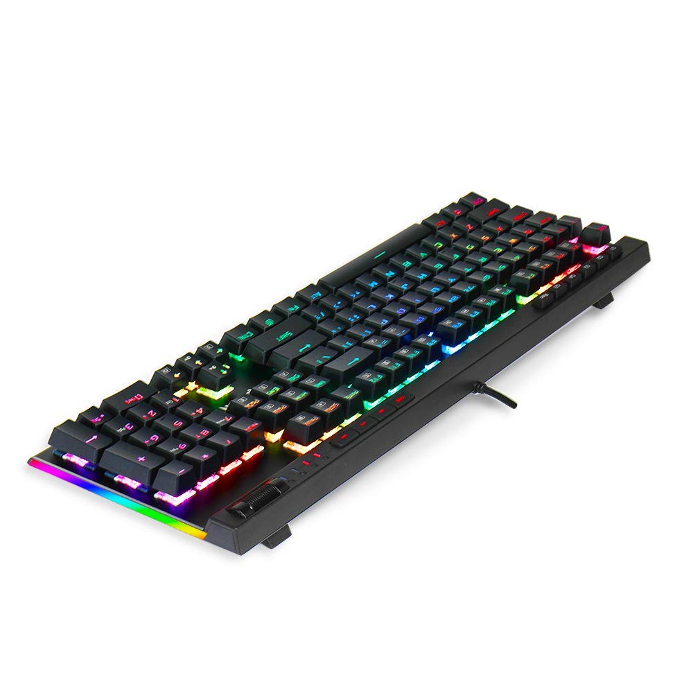 Papan Kekunci Permainan Mekanikal LED RGB Redragon K580 VATA Lampu Belakang 104 Kekunci Anti-Ghosting dengan Kekunci Makro dan Kawalan Media Khusus (Suis Biru)