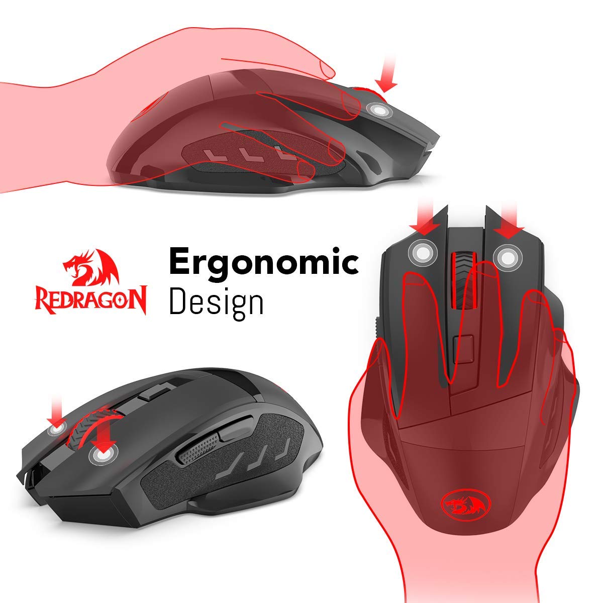 Redragon M653 MIG Mini Tetikus Tanpa Wayar Tetikus Optik 2.4G Tanpa Kable dengan Penerima Nano USB untuk Pejabat & Permainan, 5 DPI Boleh Laras, 6 Butang Tetikus Optik untuk PC Desktop, Macbook, Notebook, PC, Laptop, Komputer