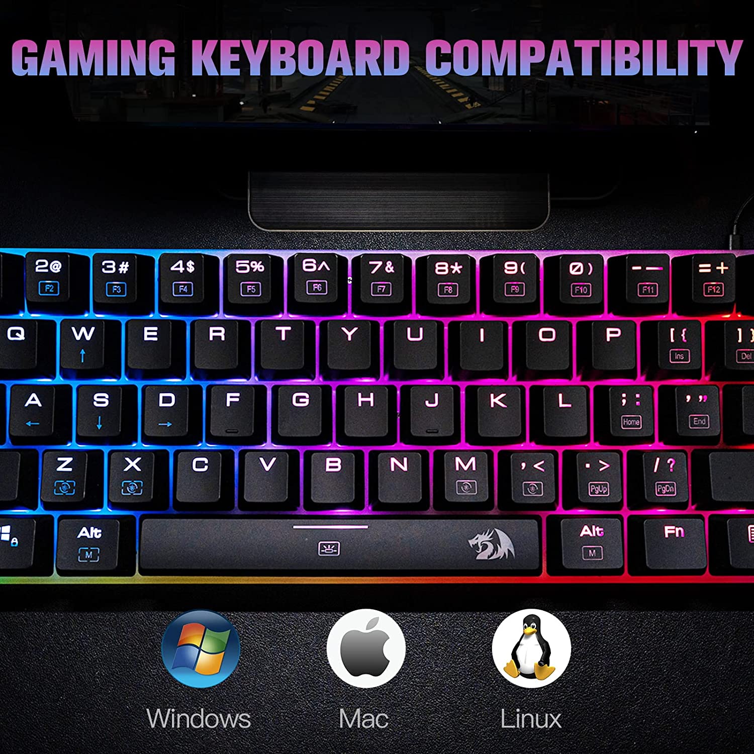 Papan Kekunci Permainan Mekanikal Gergasi Redragon K605 Alien, 61 Kekunci Sangat Besar & Suis Biru Outemu, Papan Kekunci NKRO Anti-Ghosting Bebas Konflik Kekunci Penuh Type-C Berwayar Ergonomik Lampu Latar LED RGB