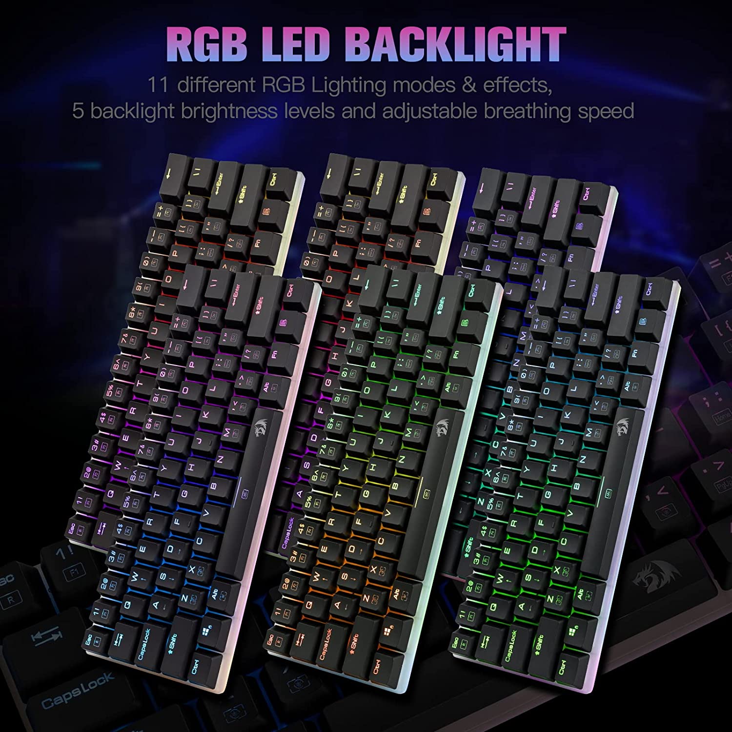 Papan Kekunci Permainan Mekanikal Gergasi Redragon K605 Alien, 61 Kekunci Sangat Besar & Suis Biru Outemu, Papan Kekunci NKRO Anti-Ghosting Bebas Konflik Kekunci Penuh Type-C Berwayar Ergonomik Lampu Latar LED RGB
