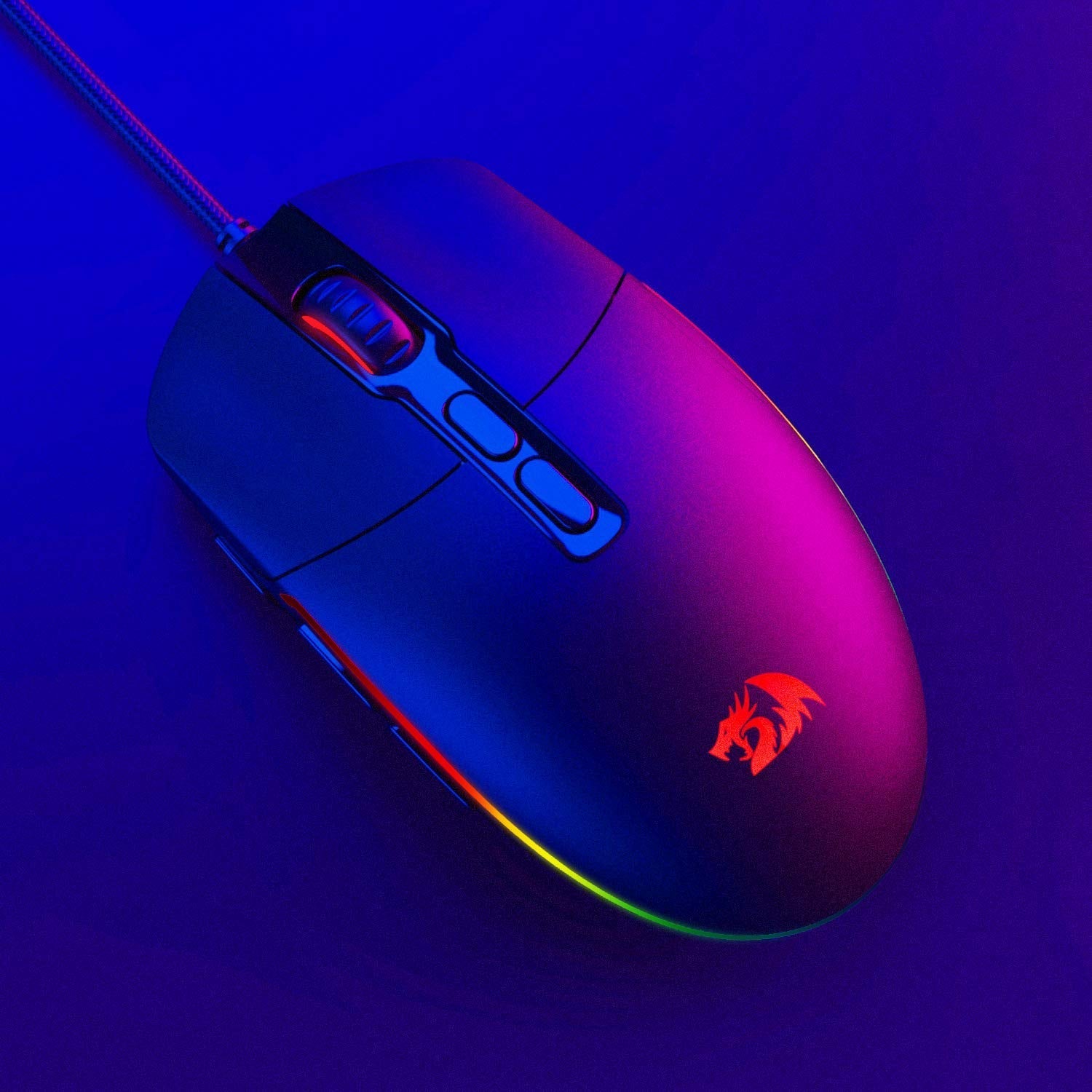 Redragon M719 Invader Gaming Mouse 10.000 DPI PC Mouse dengan Lampu RGB / 7 Butang Boleh Atur Cara / Butang Tembak Sensor Optik Mouse Gaming Berwayar untuk Pro Gamer (Hitam)