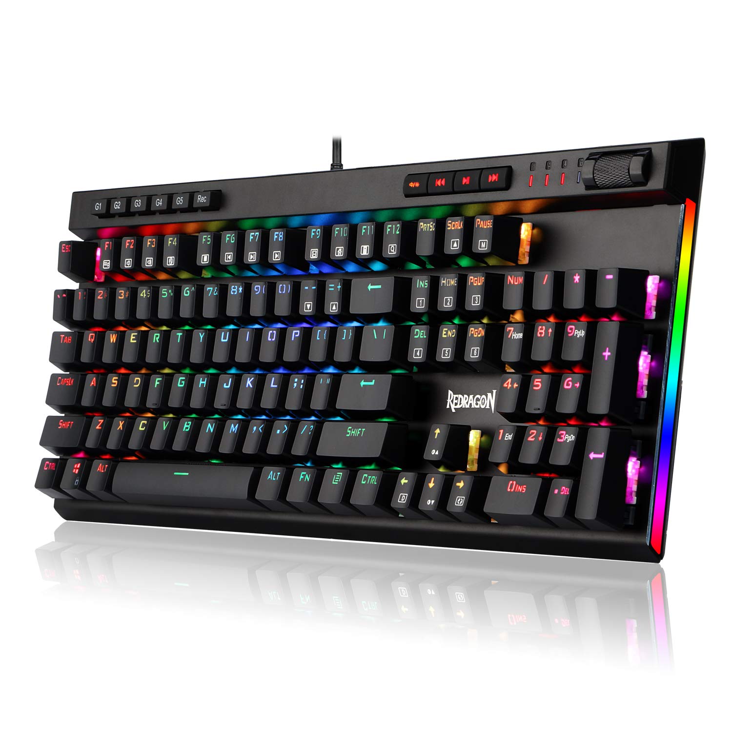 Papan Kekunci Permainan Mekanikal LED RGB Redragon K580 VATA Lampu Belakang 104 Kekunci Anti-Ghosting dengan Kekunci Makro dan Kawalan Media Khusus (Suis Biru)
