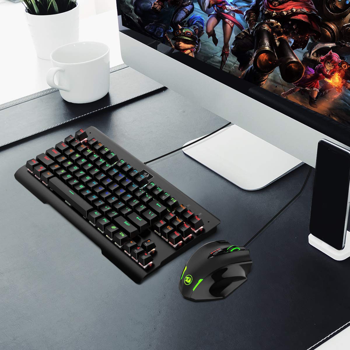 Redragon M908 Impact RGB LED Tetikus MMO Tetikus Permainan Laser USB dengan 12400dpi, Ketepatan Tinggi, 18 Butang Sisi Boleh Atur Cara, Reka Bentuk Ergonomik, Hitam