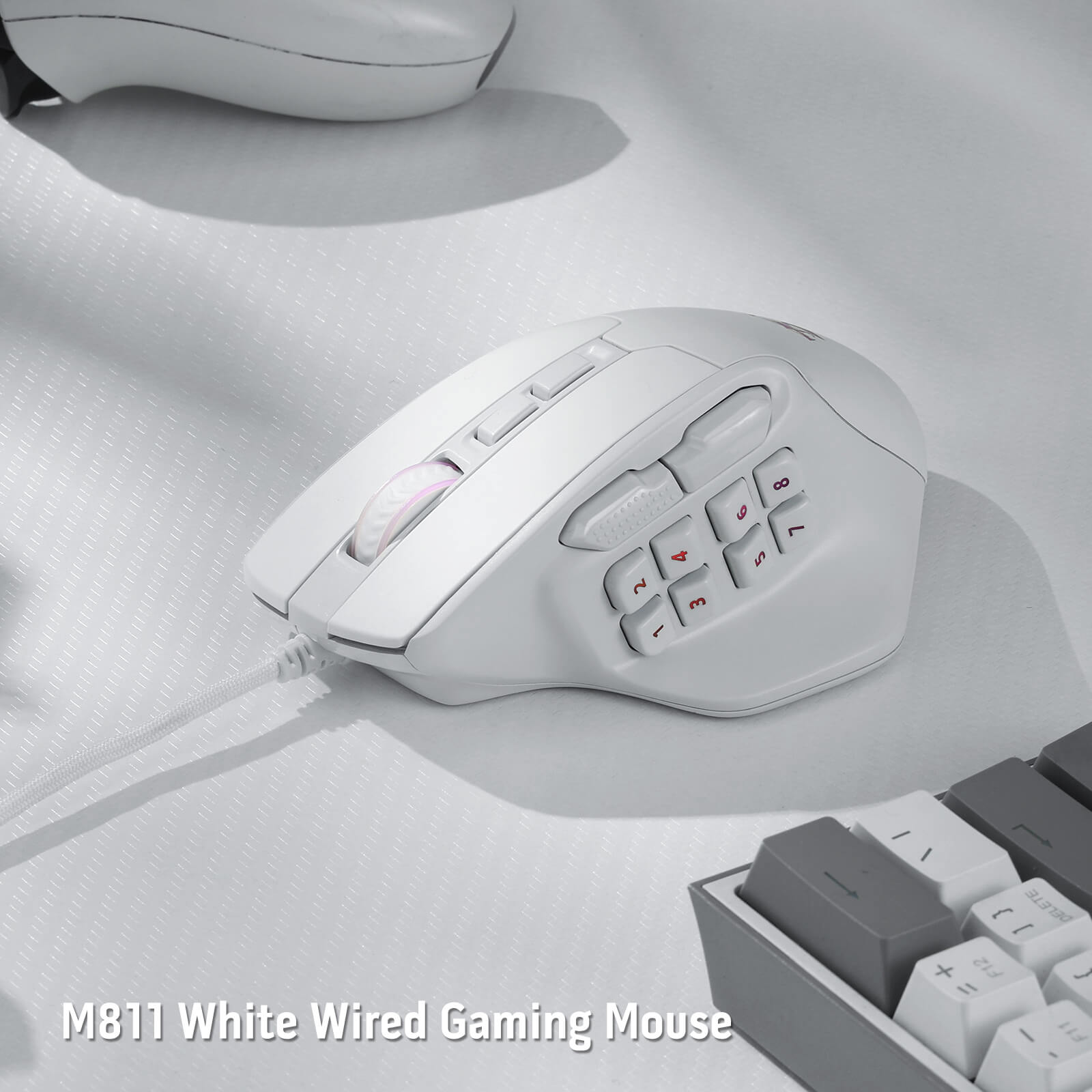 Tetikus Permainan MMO Redragon M811 Aatrox, Tetikus Gamer RGB Berwayar 15 Butang Boleh Atur Cara dengan Binaan Cengkaman Semulajadi Ergonomik, 10 Kekunci Makro Sisi, Perisian Menyokong Ikatan Kekunci & Lampu Belakang DIY