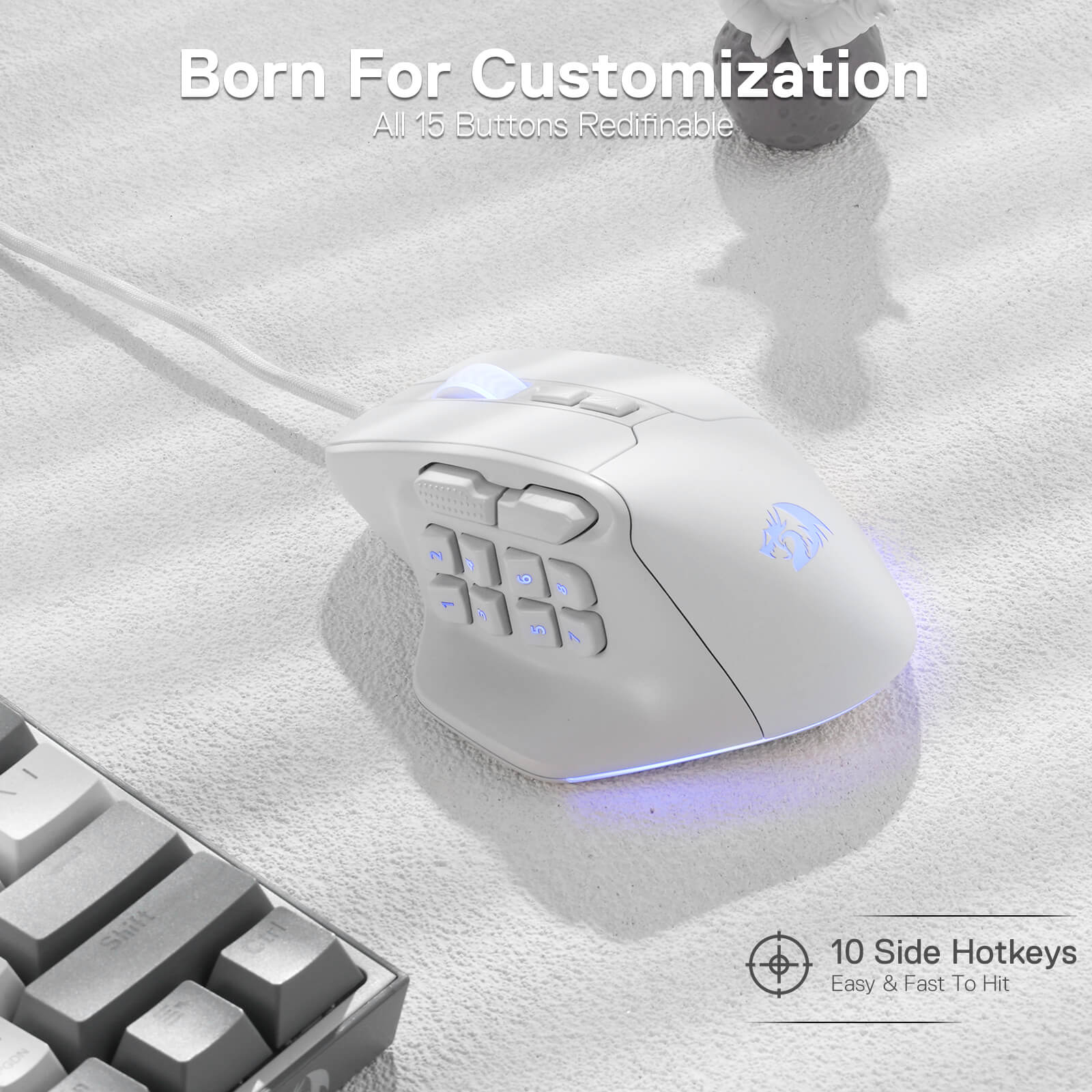 Tetikus Permainan MMO Redragon M811 Aatrox, Tetikus Gamer RGB Berwayar 15 Butang Boleh Atur Cara dengan Binaan Cengkaman Semulajadi Ergonomik, 10 Kekunci Makro Sisi, Perisian Menyokong Ikatan Kekunci & Lampu Belakang DIY