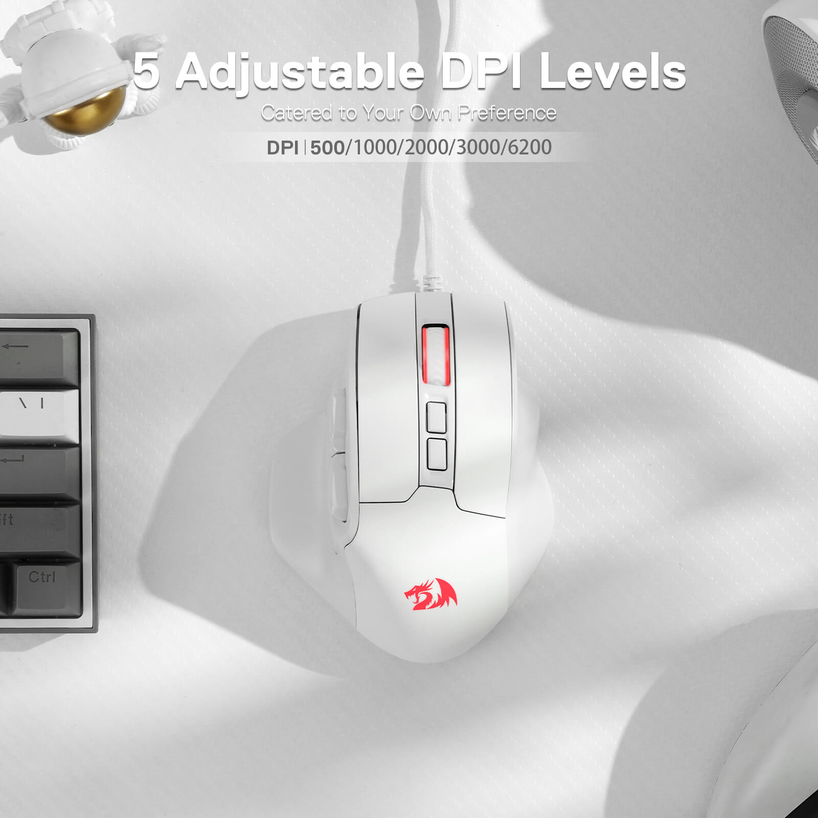 Redragon M806 Bullseye Gaming Mouse, 7 Butang Boleh Atur Cara Tetikus Gamer RGB Berwayar dengan Binaan Genggaman Semula Jadi Ergonomik, Perisian Menyokong Ikatan Kunci DIY & Berlampu Belakang