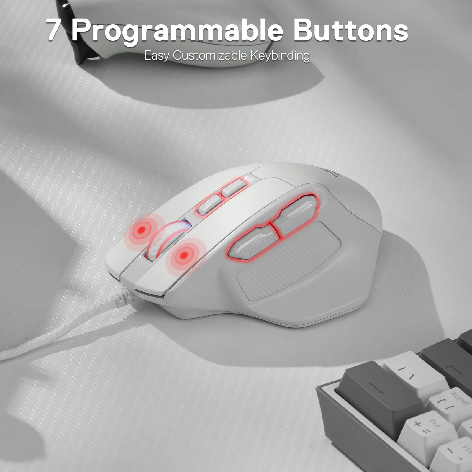 Redragon M806 Bullseye Gaming Mouse, 7 Butang Boleh Atur Cara Tetikus Gamer RGB Berwayar dengan Binaan Genggaman Semula Jadi Ergonomik, Perisian Menyokong Ikatan Kunci DIY & Berlampu Belakang
