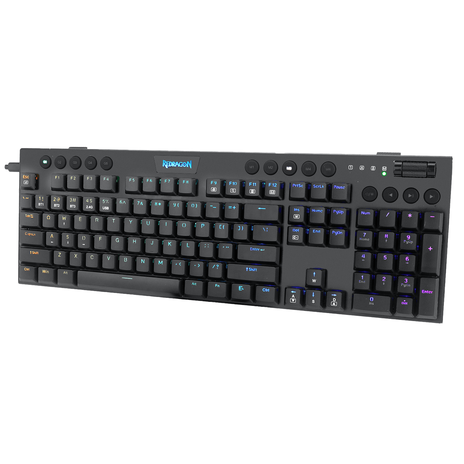 Papan Kekunci Mekanikal RGB Wayarles Redragon K618 Horus, Papan Kekunci Permainan Profil Rendah Ultra Nipis Tiga Mod Bluetooth/2.4Ghz/Berwayar dengan Sambungan Tanpa Kord Tanpa Sela