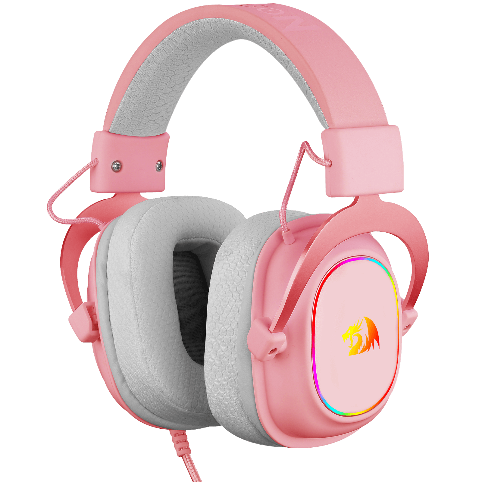 Set Kepala Permainan Berwayar Merah Jambu Redragon H510 Zeus-X RGB - Bunyi Keliling 7.1 - Pemacu Audio 53MM dalam Pad Telinga Buih Memori dengan Penutup Fabrik Tahan Lama - Set Kepala Pelbagai Platform - Berkuasa USB untuk PC/PS4/NS