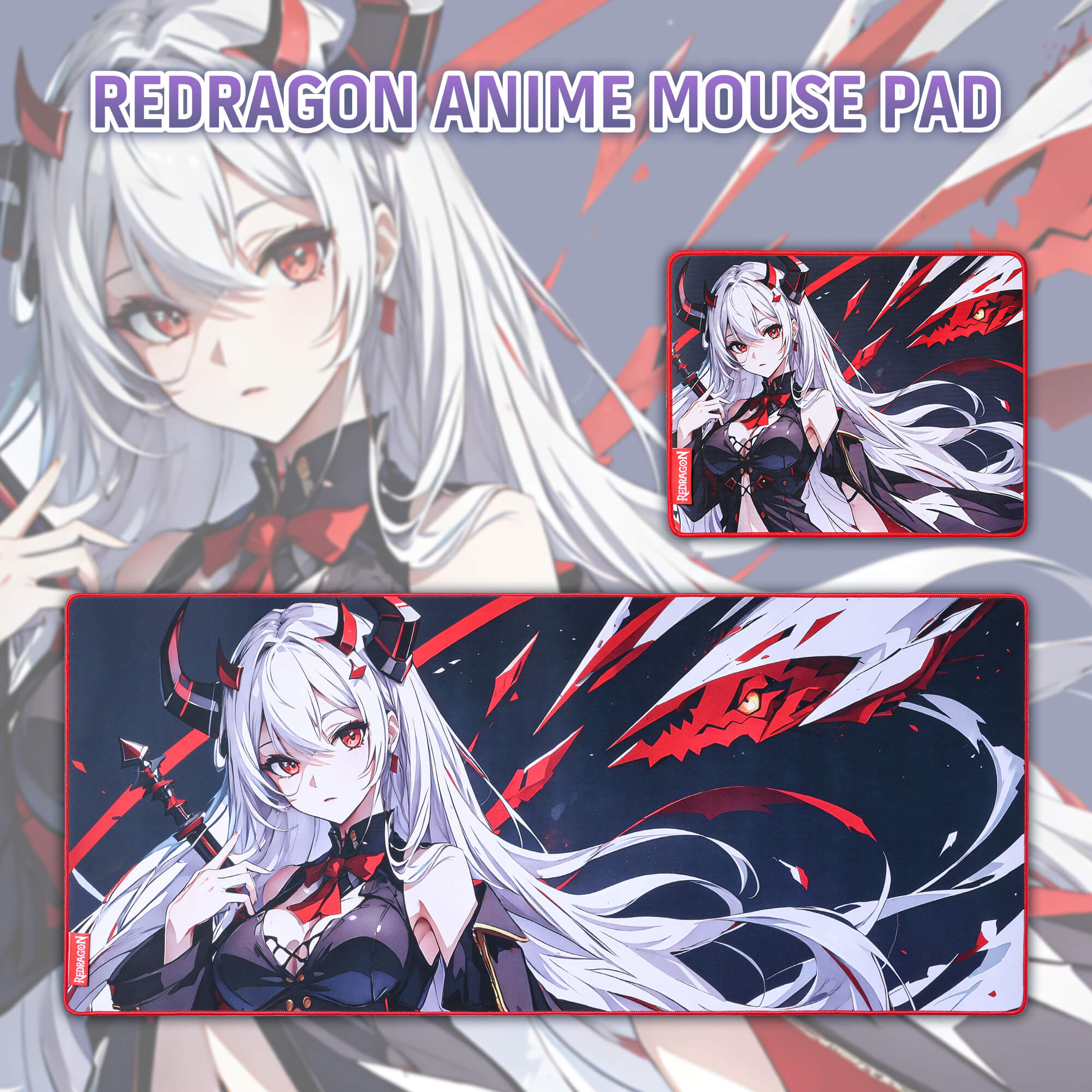 Redragon EISA P047 Anime Black Gaming Mouse Pad - Smooth Lycra Surface, Anti-Slip Rubber Base, Spill-Resistant, Durable 3mm Thick Design, Available in Small (13x10 in) & Large (35x16 in), Computer Mouse Mat, Extended Desk Pad,  Perfect for Gaming & Work, Pairs with EISA K1NG M916 PRO Mouse