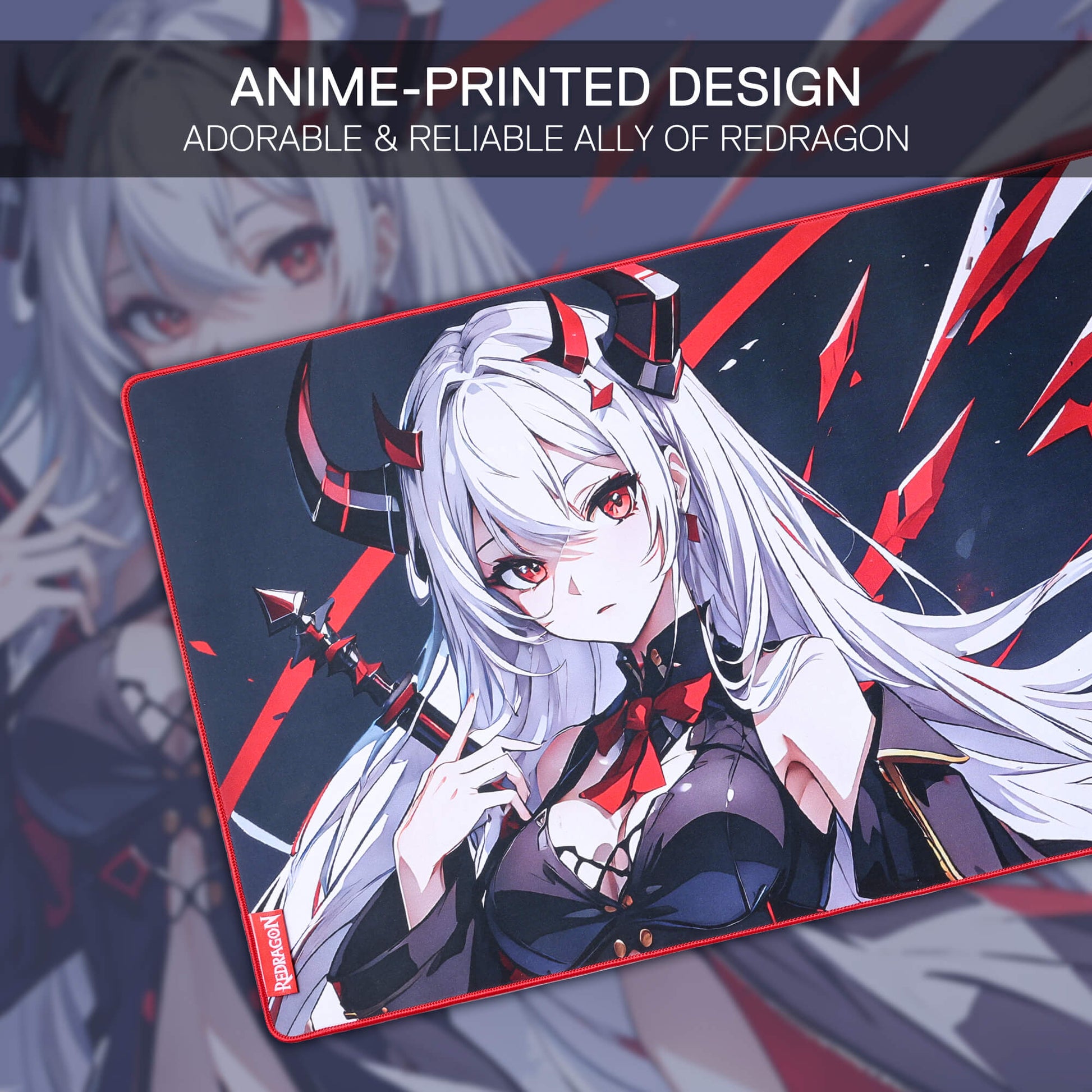 Redragon EISA P047 Anime Black Gaming Mouse Pad - Smooth Lycra Surface, Anti-Slip Rubber Base, Spill-Resistant, Durable 3mm Thick Design, Available in Small (13x10 in) & Large (35x16 in), Computer Mouse Mat, Extended Desk Pad,  Perfect for Gaming & Work, Pairs with EISA K1NG M916 PRO Mouse