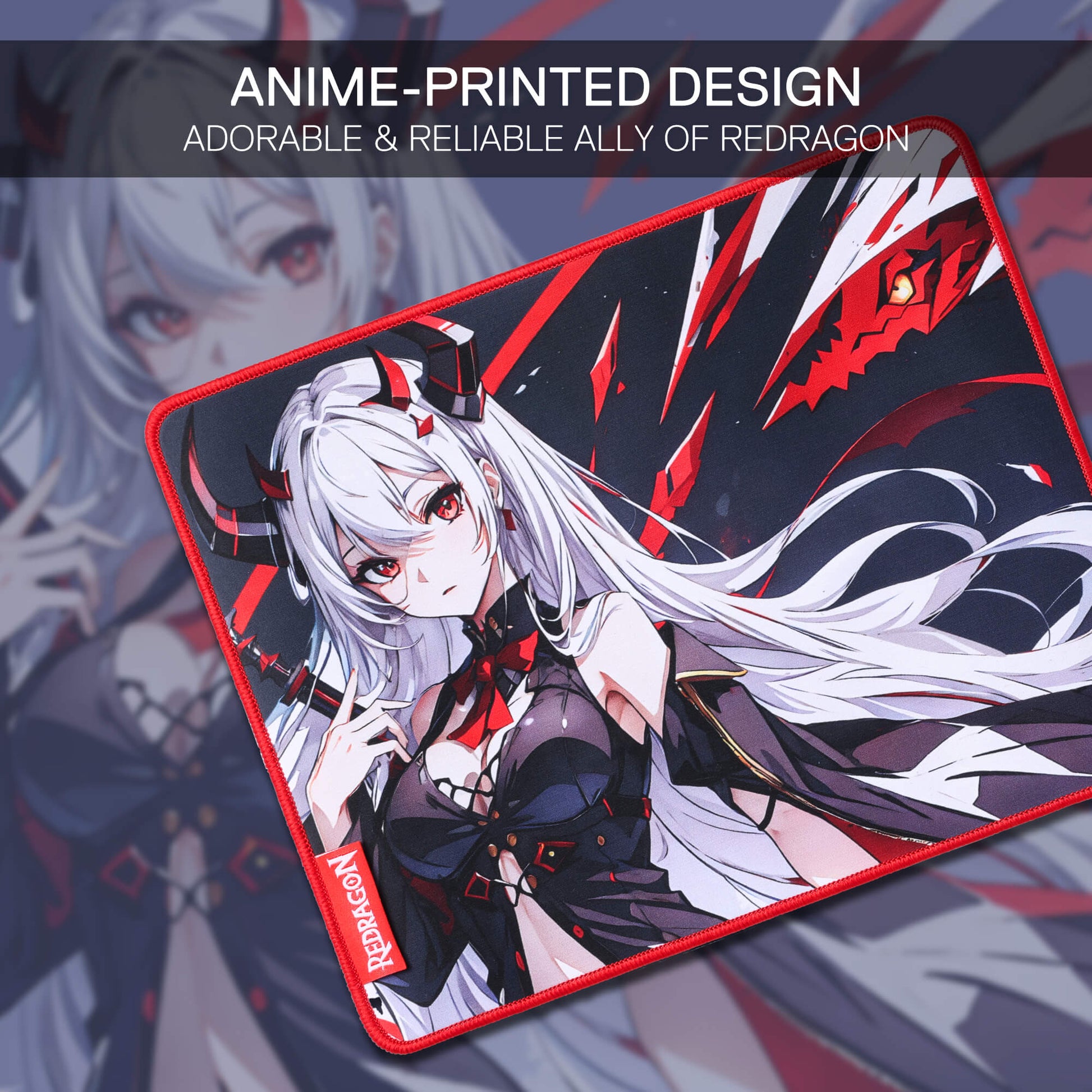 Redragon EISA P047 Anime Black Gaming Mouse Pad - Smooth Lycra Surface, Anti-Slip Rubber Base, Spill-Resistant, Durable 3mm Thick Design, Available in Small (13x10 in) & Large (35x16 in), Computer Mouse Mat, Extended Desk Pad,  Perfect for Gaming & Work, Pairs with EISA K1NG M916 PRO Mouse