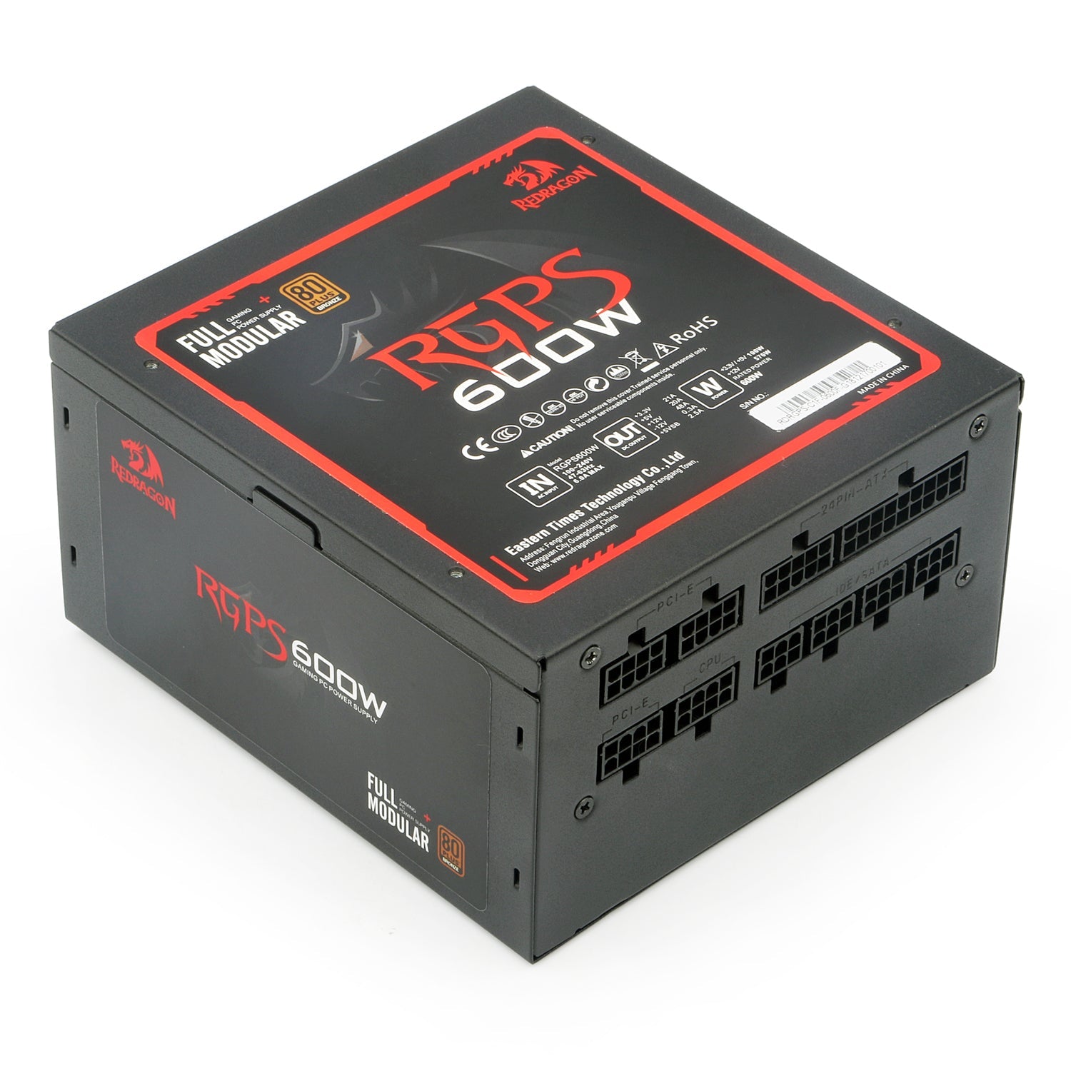 Bekalan Kuasa PC Permainan Modul Penuh 600W Redragon RGPS GC-PS003