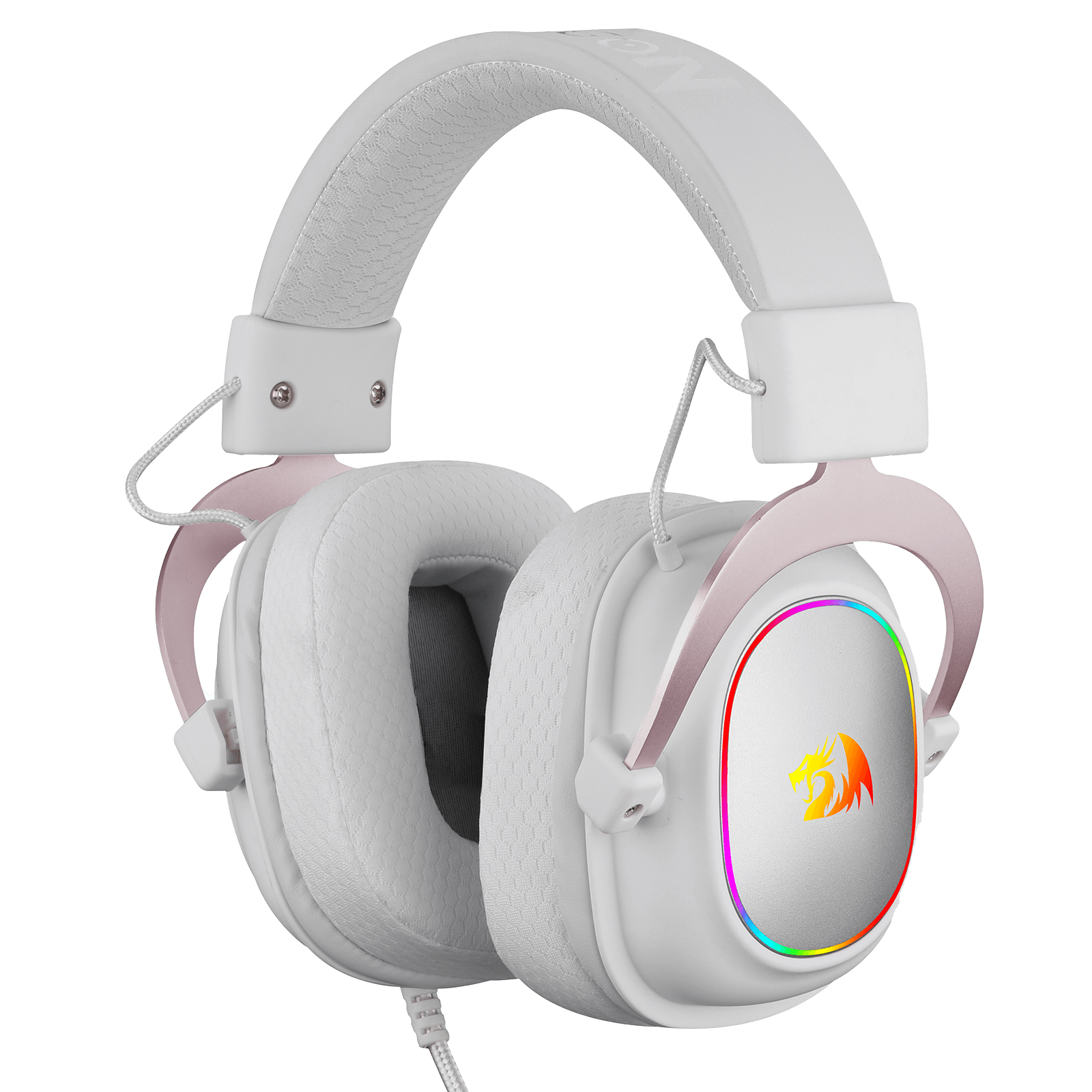 Alat Dengar Permainan Berwayar Redragon H510 Zeus-X RGB Putih - Bunyi Keliling 7.1 - Pemacu Audio 53MM dalam Pad Telinga Buih Memori dengan Penutup Fabrik Tahan Lama - Fon Kepala Pelbagai Platform - Dikuasakan USB untuk PC/PS4/NS