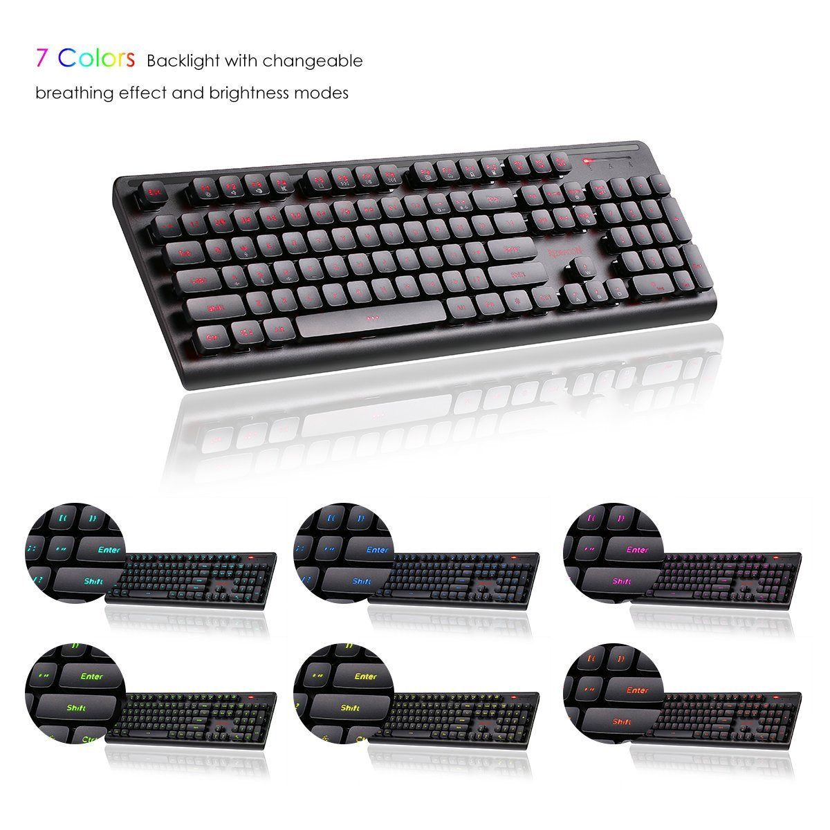 Papan Kekunci Permainan Rasa Mekanikal Berlampu LED 7 Warna Redragon K507