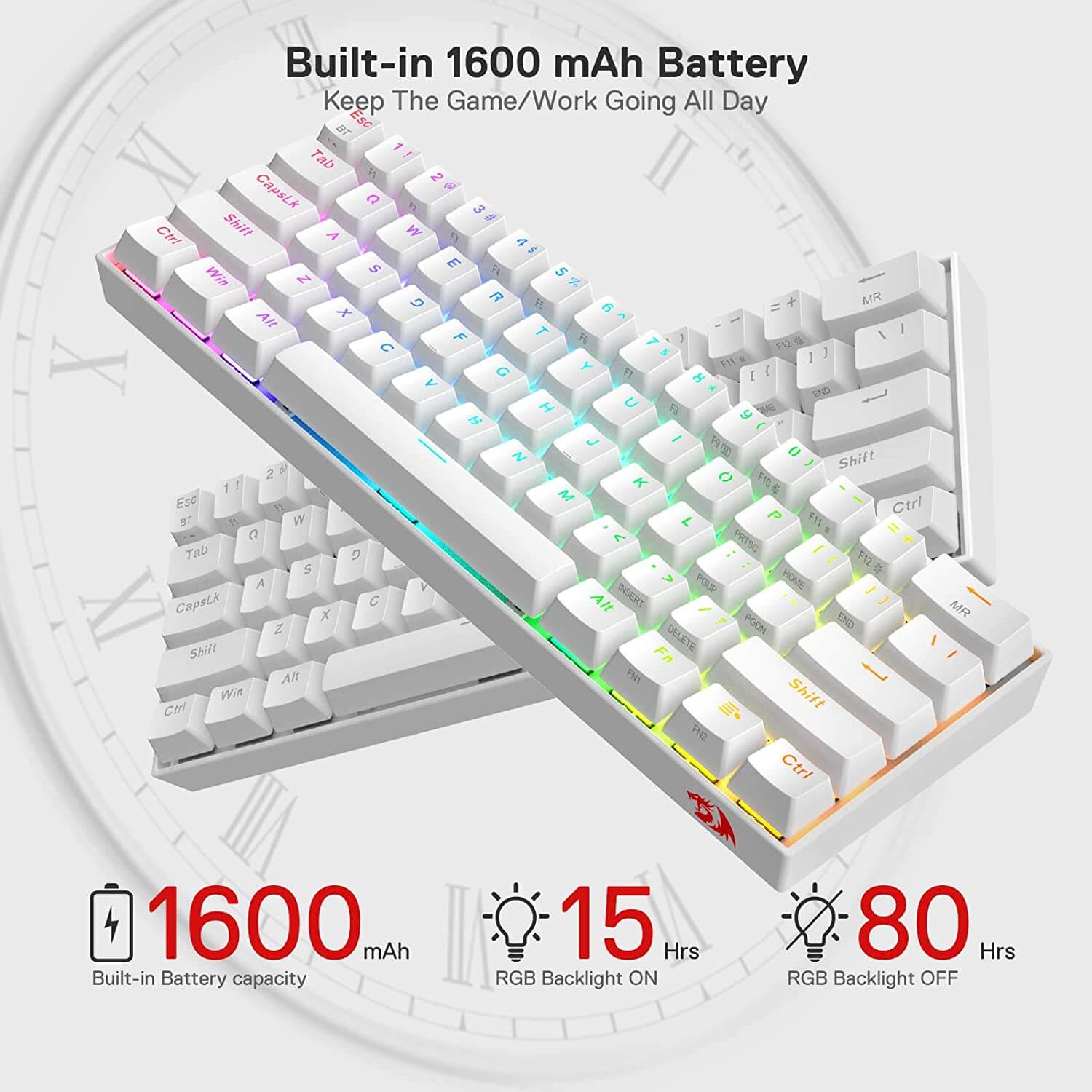Papan Kekunci Mekanikal Tanpa Wayar RGB Padat 60% Redragon K530 PRO Draconic, Papan Kekunci Permainan Bluetooth 5.0 Reka Bentuk TKL 61 Kekunci