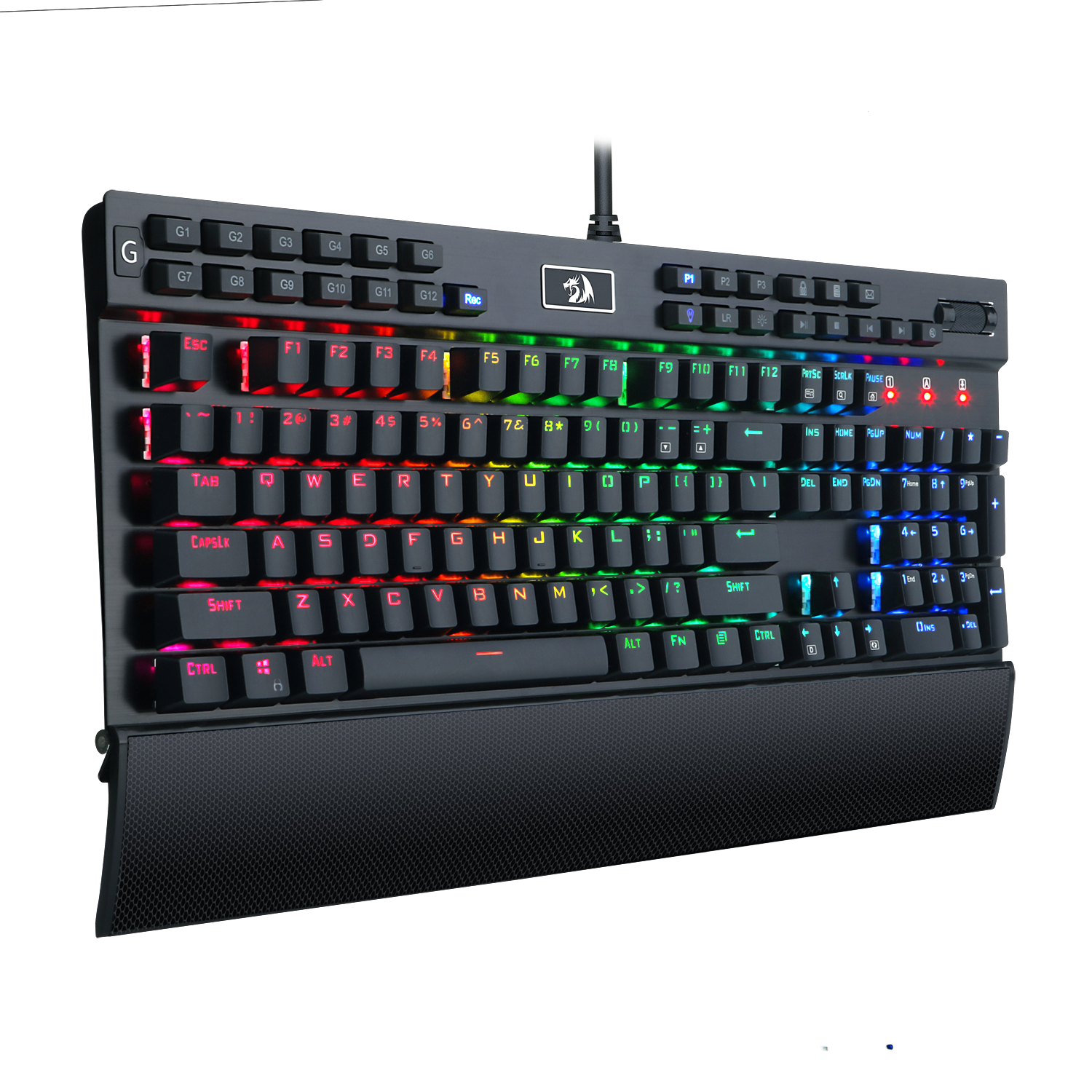 Redragon K550 RGB Gaming Keyboard, 104 Keys + 12 Macro G Keys Wired Mechanical Keyboard w/Aluminum Top Plate, Custom Clicky Purple Switch, Extra USB Port & Wrist Rest