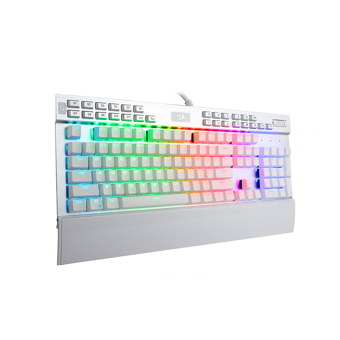 Papan Kekunci Mekanikal Putih Bercahaya Belakang LED RGB 131 Kekunci Redragon K550W RGB Yama