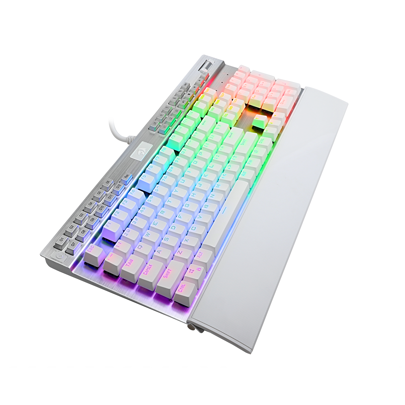 Papan Kekunci Mekanikal Putih Bercahaya Belakang LED RGB 131 Kekunci Redragon K550W RGB Yama
