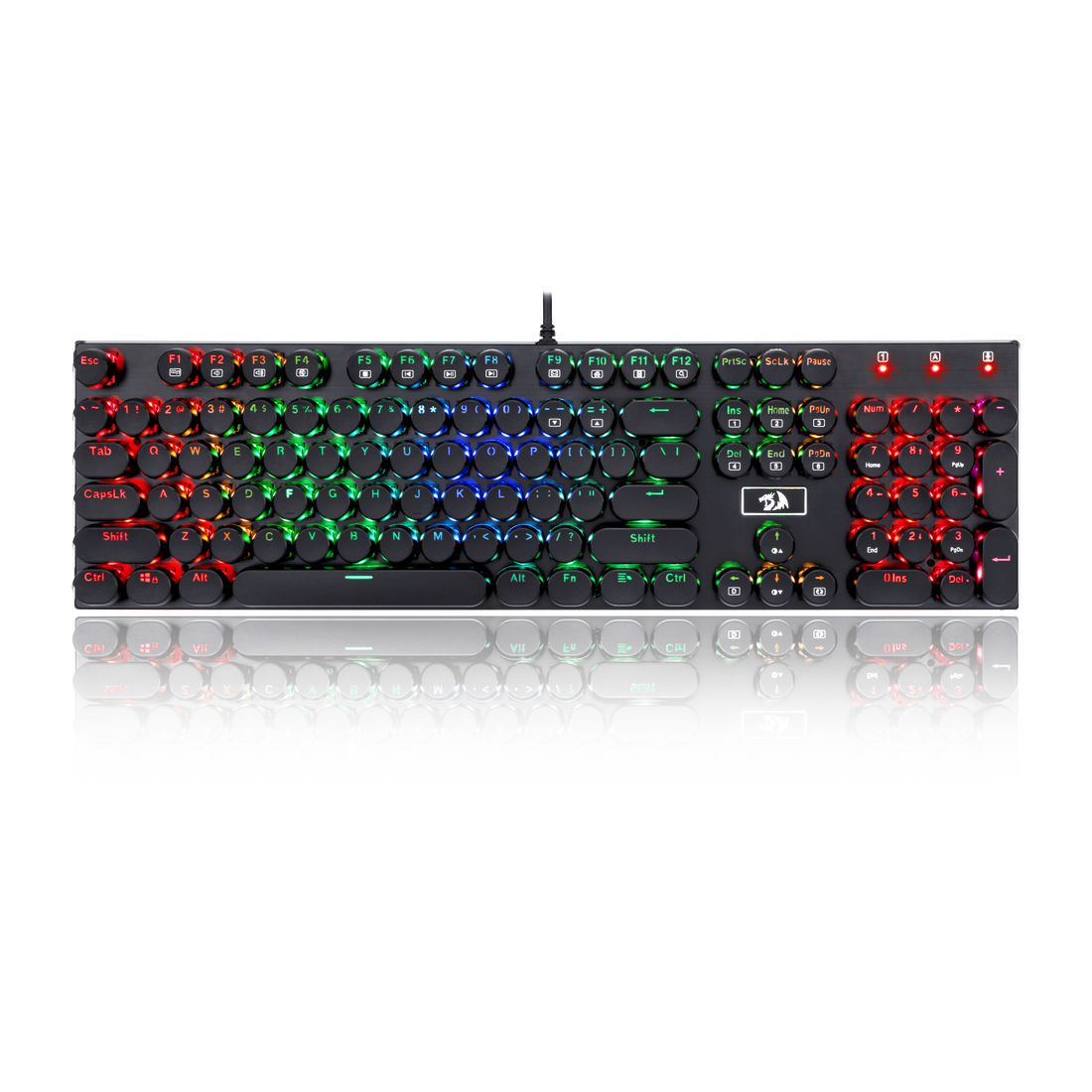 Papan Kekunci Permainan Mekanikal Lampu Latar LED RGB Redragon K556-RK dengan Suis Coklat, 104 Kekunci Standard Anti-ghosting Jenis Mesin Taip USB Retro Vintaj Mengikut Susun Atur Inggeris AS