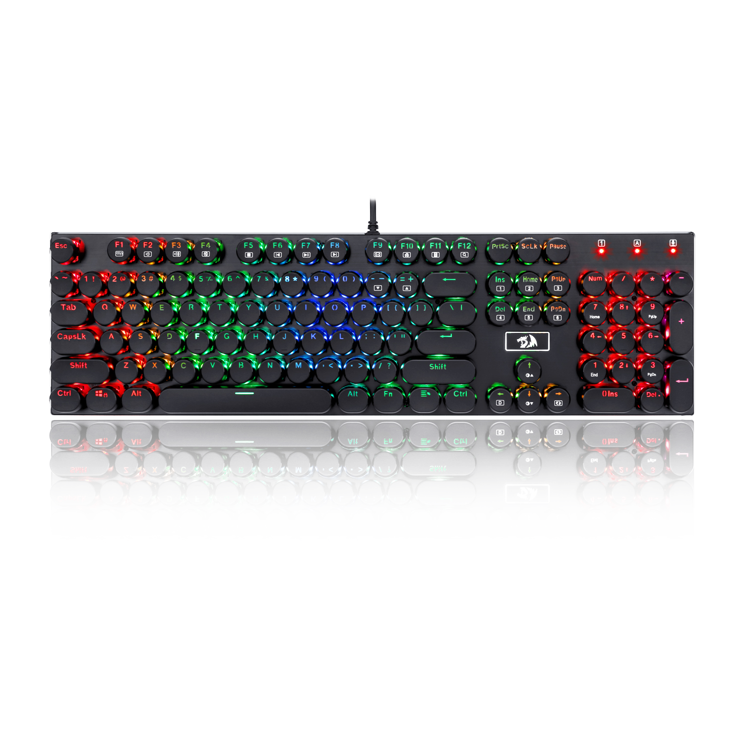 Papan Kekunci Permainan Mekanikal Lampu Latar LED RGB Redragon K556-RK dengan Suis Coklat, 104 Kekunci Standard Anti-ghosting Jenis Mesin Taip USB Retro Vintaj Mengikut Susun Atur Inggeris AS