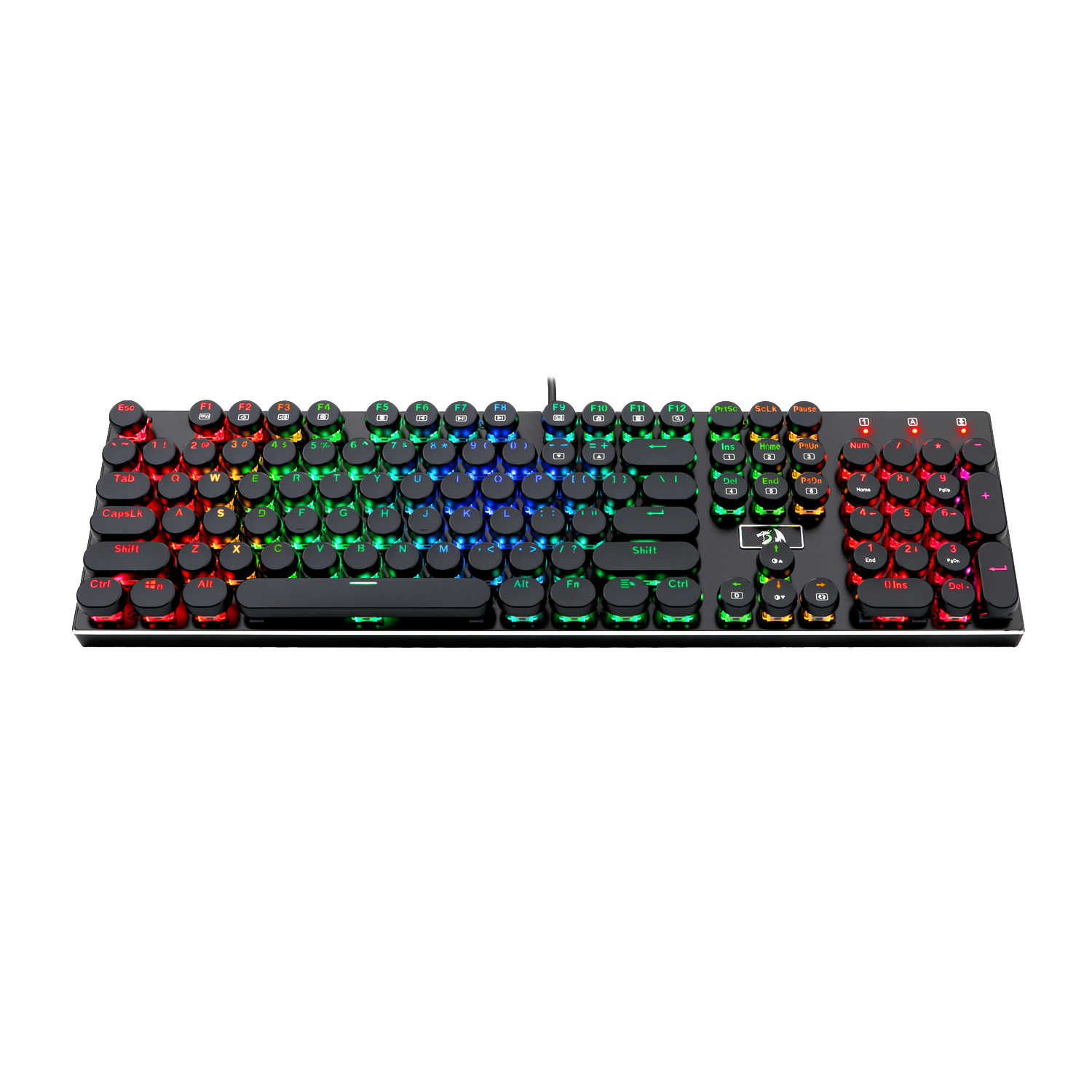 Papan Kekunci Permainan Mekanikal Lampu Latar LED RGB Redragon K556-RK dengan Suis Coklat, 104 Kekunci Standard Anti-ghosting Jenis Mesin Taip USB Retro Vintaj Mengikut Susun Atur Inggeris AS