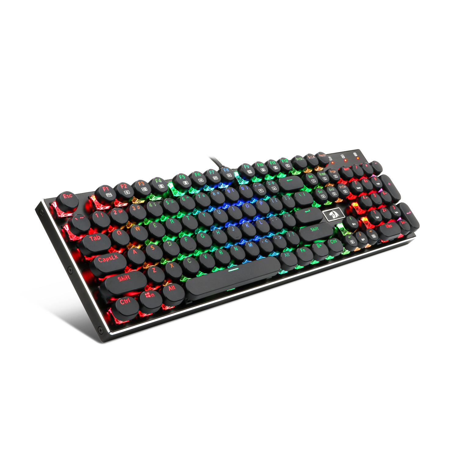 Papan Kekunci Permainan Mekanikal Lampu Latar LED RGB Redragon K556-RK dengan Suis Coklat, 104 Kekunci Standard Anti-ghosting Jenis Mesin Taip USB Retro Vintaj Mengikut Susun Atur Inggeris AS