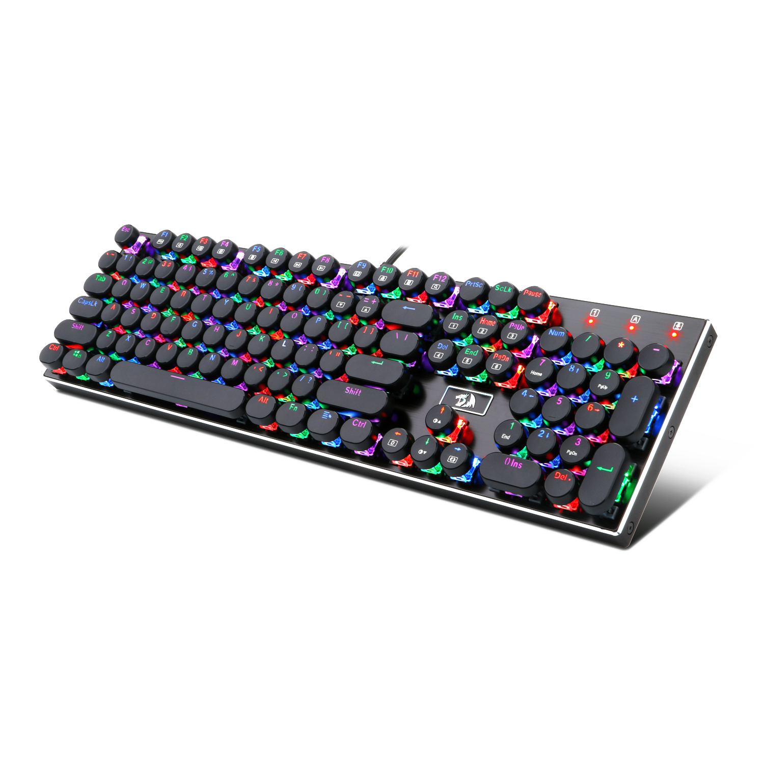 Papan Kekunci Permainan Mekanikal Lampu Latar LED RGB Redragon K556-RK dengan Suis Coklat, 104 Kekunci Standard Anti-ghosting Jenis Mesin Taip USB Retro Vintaj Mengikut Susun Atur Inggeris AS