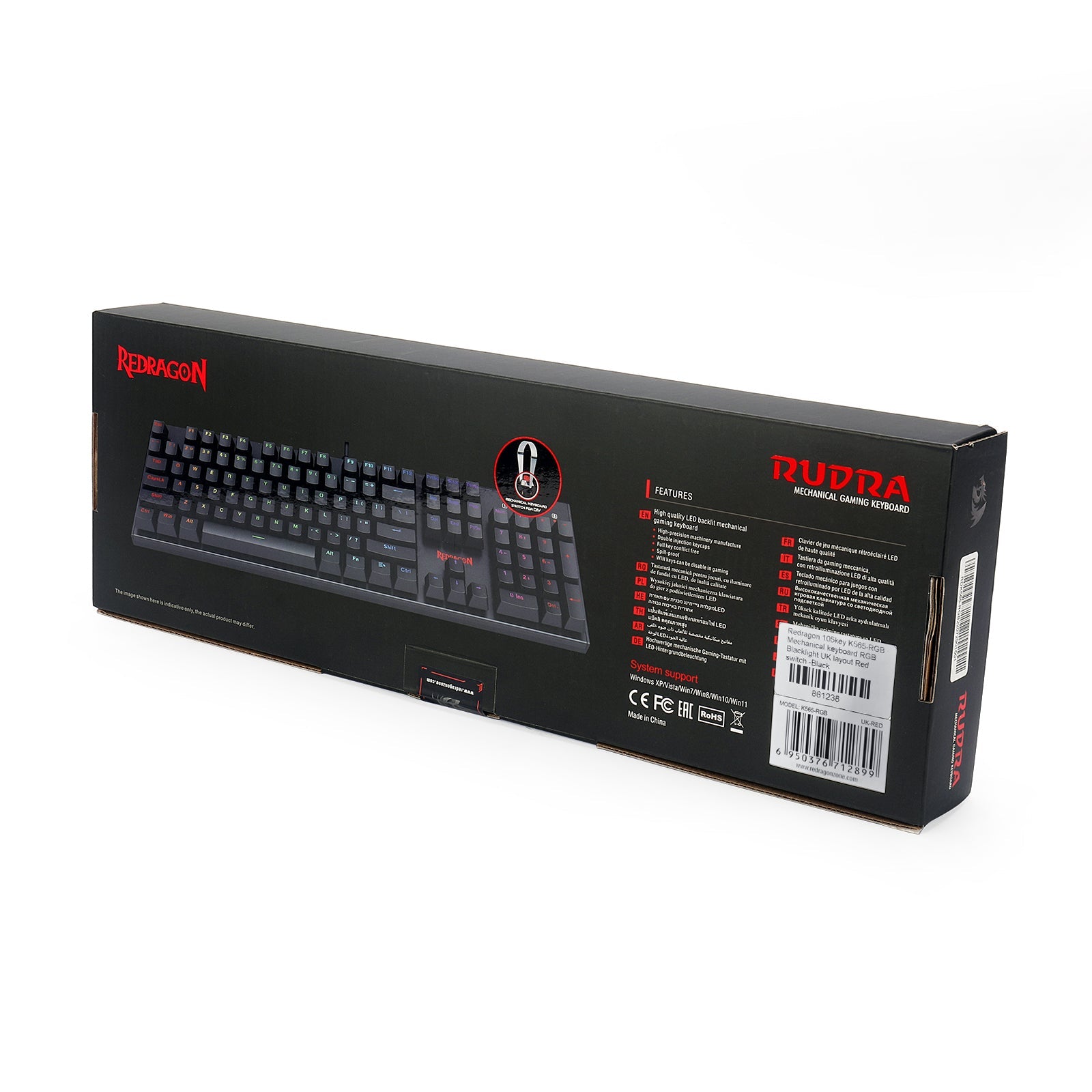 Papan Kekunci Permainan Mekanikal Lampu Latar LED RGB Redragon K565 RUDRA dengan 104 Kekunci Profesional-Suis Merah Linear