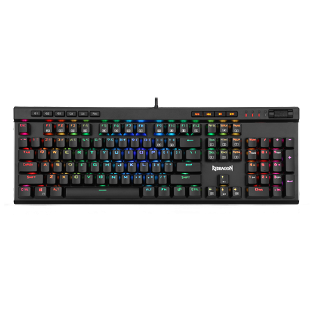 Papan Kekunci Permainan Mekanikal Lampu Latar LED RGB Redragon K580 VATA 104 Kekunci Anti-ghosting dengan Kekunci Makro & Kawalan Media Khusus, Rakaman Makro Onboard (Suis Biru)