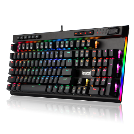 Papan Kekunci Permainan Mekanikal Lampu Latar LED RGB Redragon K580 VATA 104 Kekunci Anti-ghosting dengan Kekunci Makro & Kawalan Media Khusus, Rakaman Makro Onboard (Suis Biru)