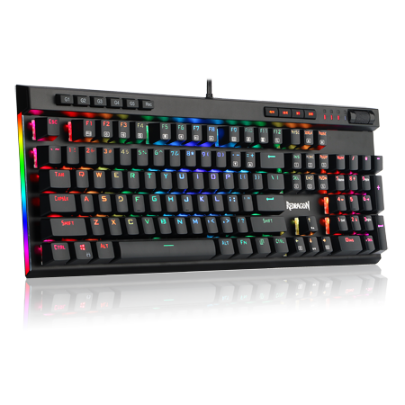 Papan Kekunci Permainan Mekanikal Lampu Latar LED RGB Redragon K580 VATA 104 Kekunci Anti-ghosting dengan Kekunci Makro & Kawalan Media Khusus, Rakaman Makro Onboard (Suis Biru)