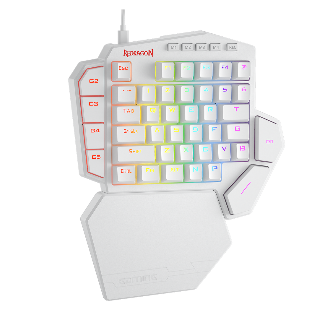 Papan Kekunci Permainan Mekanikal RGB Satu Tangan Redragon K585 DITI, Suis Biru, Pad Kekunci Permainan Profesional dengan 7 Kekunci Makro Onboard, Tempat Rehat Pergelangan Tangan Boleh Tanggal, 42 Kekunci