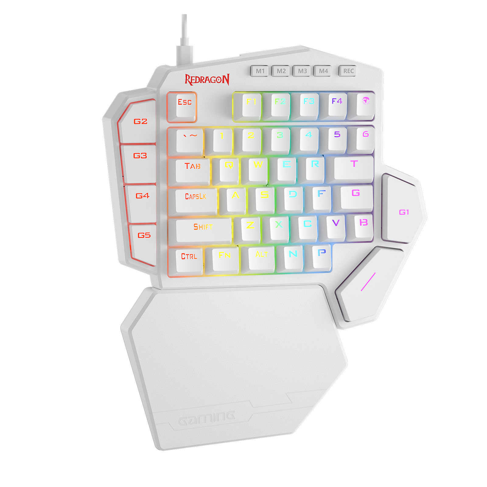 Papan Kekunci Permainan Mekanikal RGB Satu Tangan Redragon K585 DITI, Suis Biru, Pad Kekunci Permainan Profesional dengan 7 Kekunci Makro Onboard, Tempat Rehat Pergelangan Tangan Boleh Tanggal, 42 Kekunci
