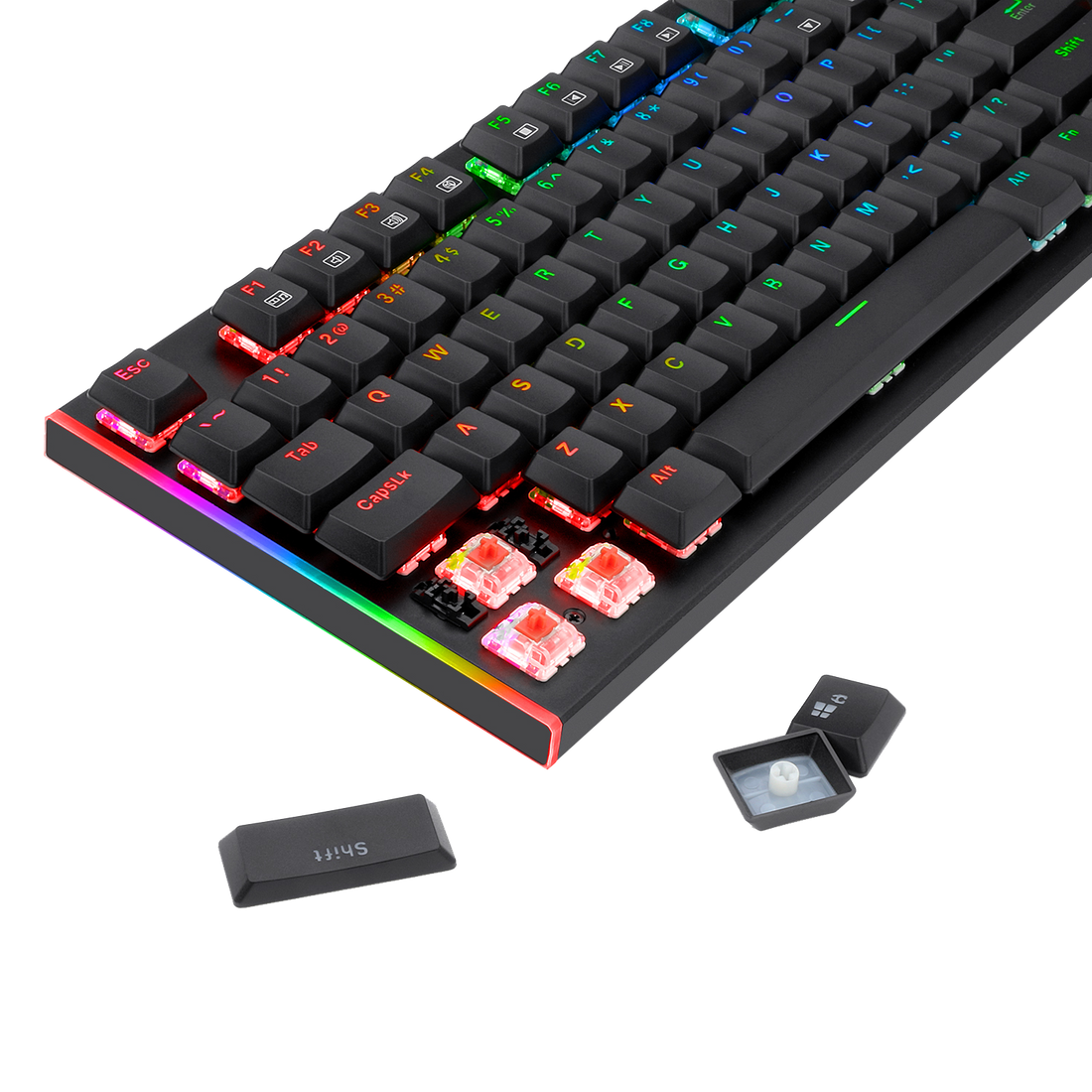 Papan Kekunci Permainan Mekanikal Berwayar Profil Rendah Lampu Latar RGB Redragon K591 Parvati, Sangat Nipis & Ringan, Anti-Ghosting 104 Kekunci, Suis Merah Senyap & Linear