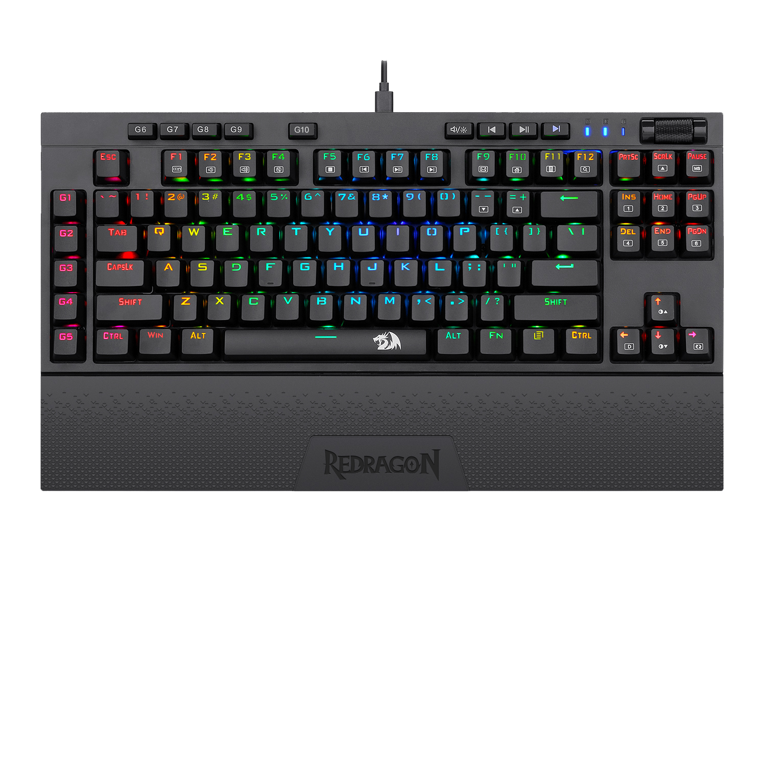 Papan Kekunci Permainan Mekanikal RGB 3 Mod Redragon K596 VISHNU, Papan Kekunci Kompak TKL 87 Kekunci dengan Bateri 2400 mAh, 10 Kekunci Makro Onboard & Tempat Letak Pergelangan Tangan, Masa Main 10 Jam, Suis Merah