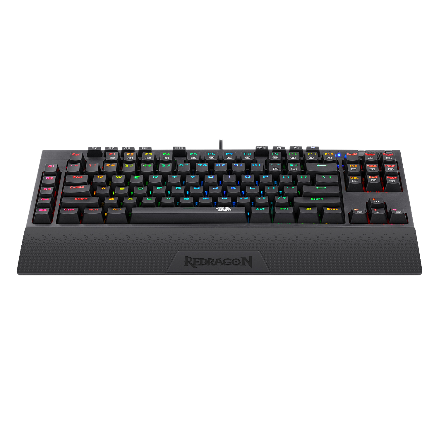 Papan Kekunci Permainan Mekanikal RGB 3 Mod Redragon K596 VISHNU, Papan Kekunci Kompak TKL 87 Kekunci dengan Bateri 2400 mAh, 10 Kekunci Makro Onboard & Tempat Letak Pergelangan Tangan, Masa Main 10 Jam, Suis Merah
