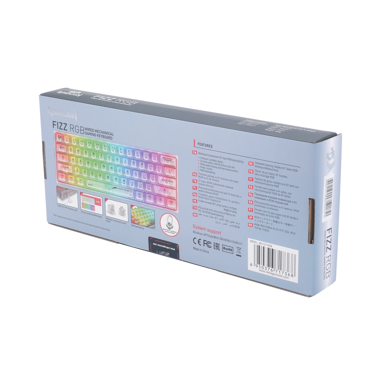 Papan Kekunci Permainan RGB Berwayar 60% Redragon K617CT-RGB