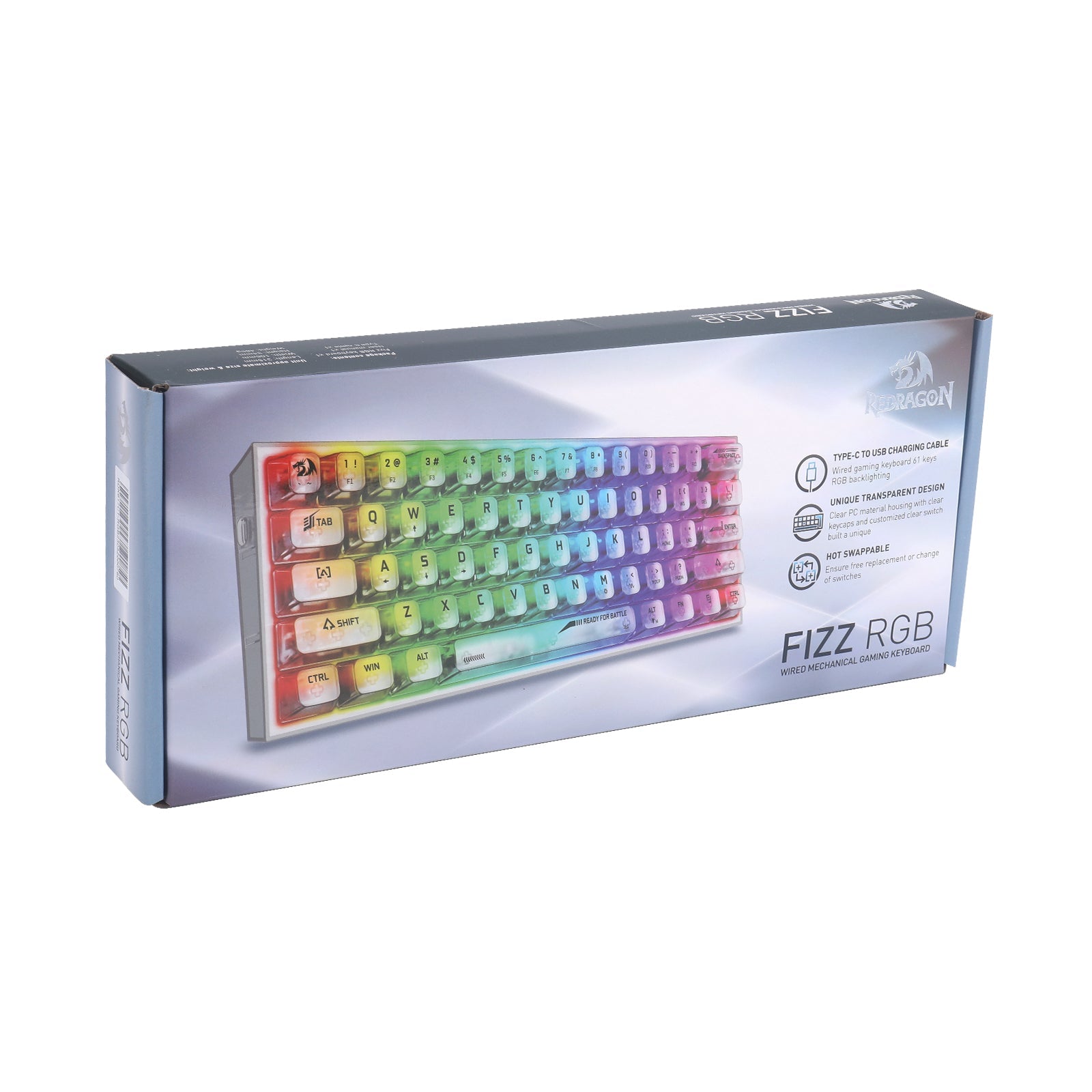 Papan Kekunci Permainan RGB Berwayar 60% Redragon K617CT-RGB