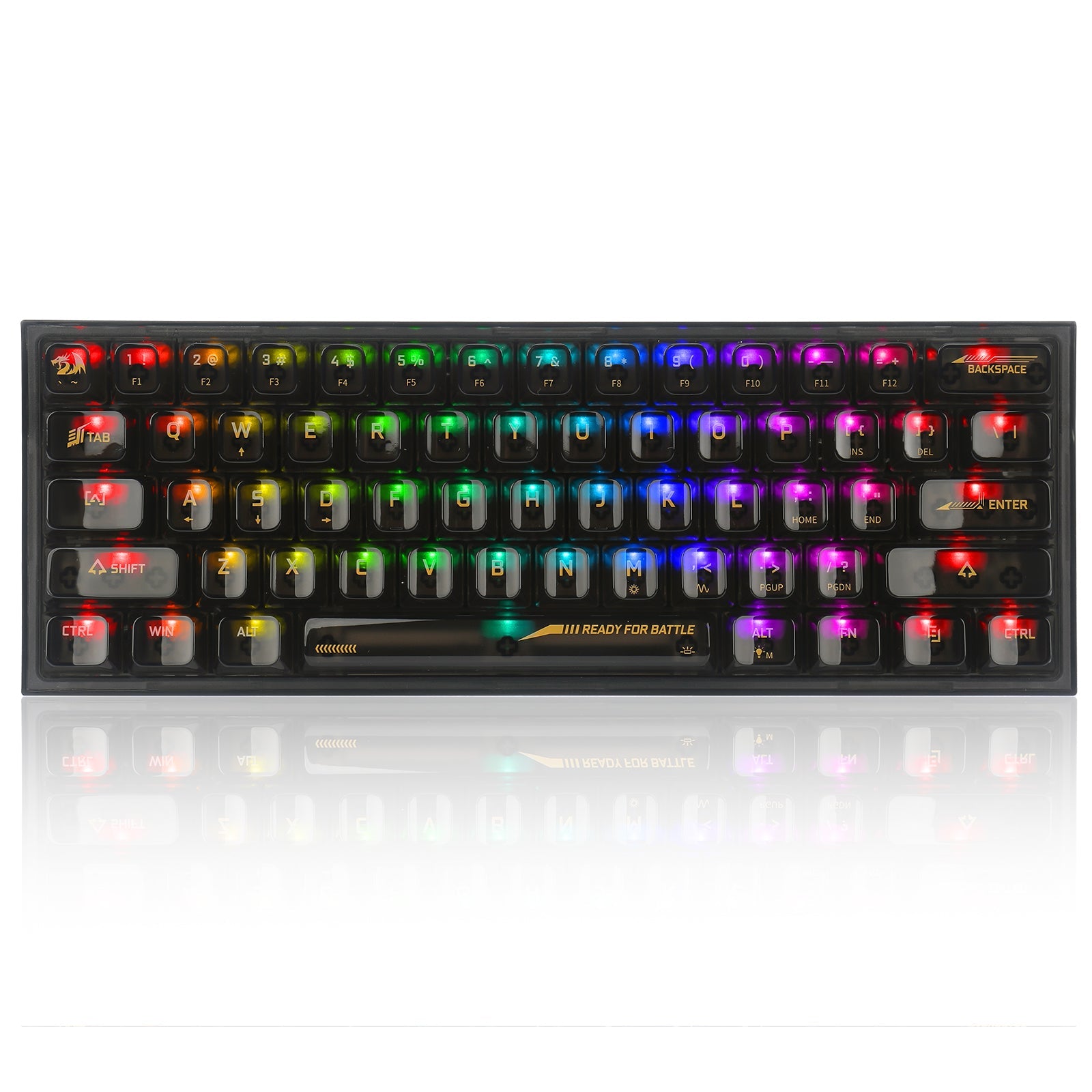 Papan Kekunci Permainan RGB Berwayar 60% Redragon K617CTB-RGB, Papan Kekunci Mekanikal Lutsinar Penuh Padat 61 Kekunci