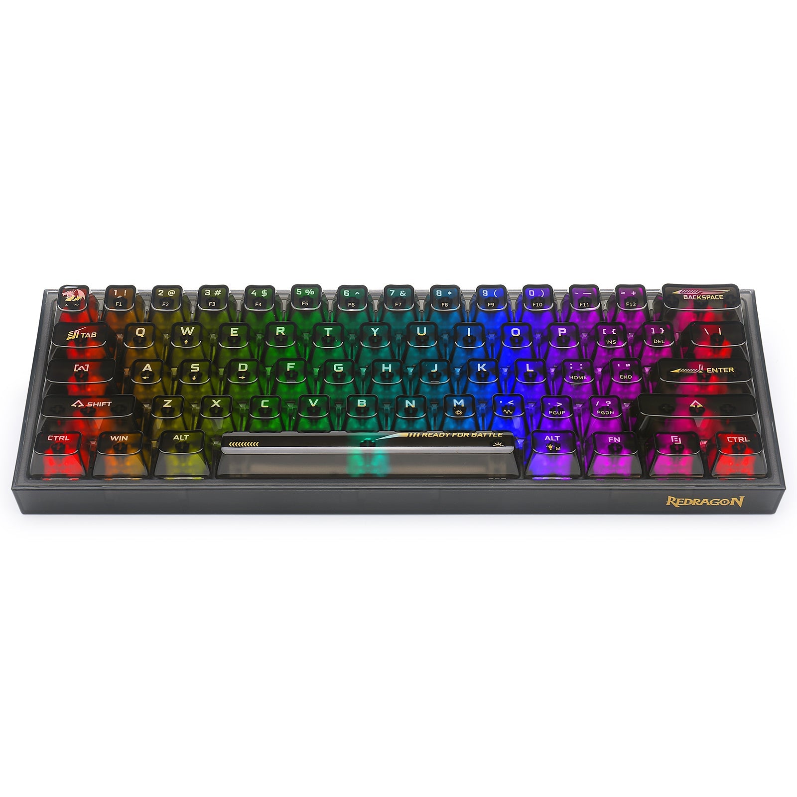 Papan Kekunci Permainan RGB Berwayar 60% Redragon K617CTB-RGB, Papan Kekunci Mekanikal Lutsinar Penuh Padat 61 Kekunci