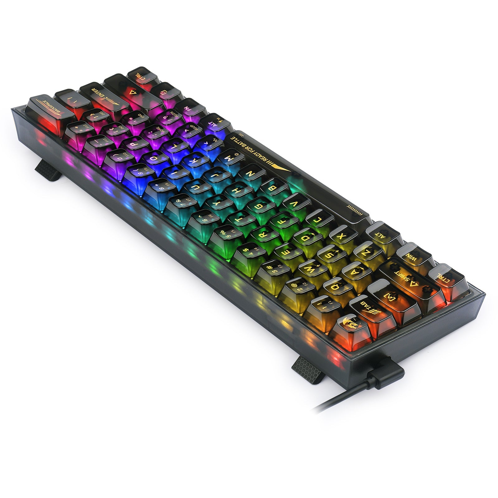 Papan Kekunci Permainan RGB Berwayar 60% Redragon K617CTB-RGB, Papan Kekunci Mekanikal Lutsinar Penuh Padat 61 Kekunci
