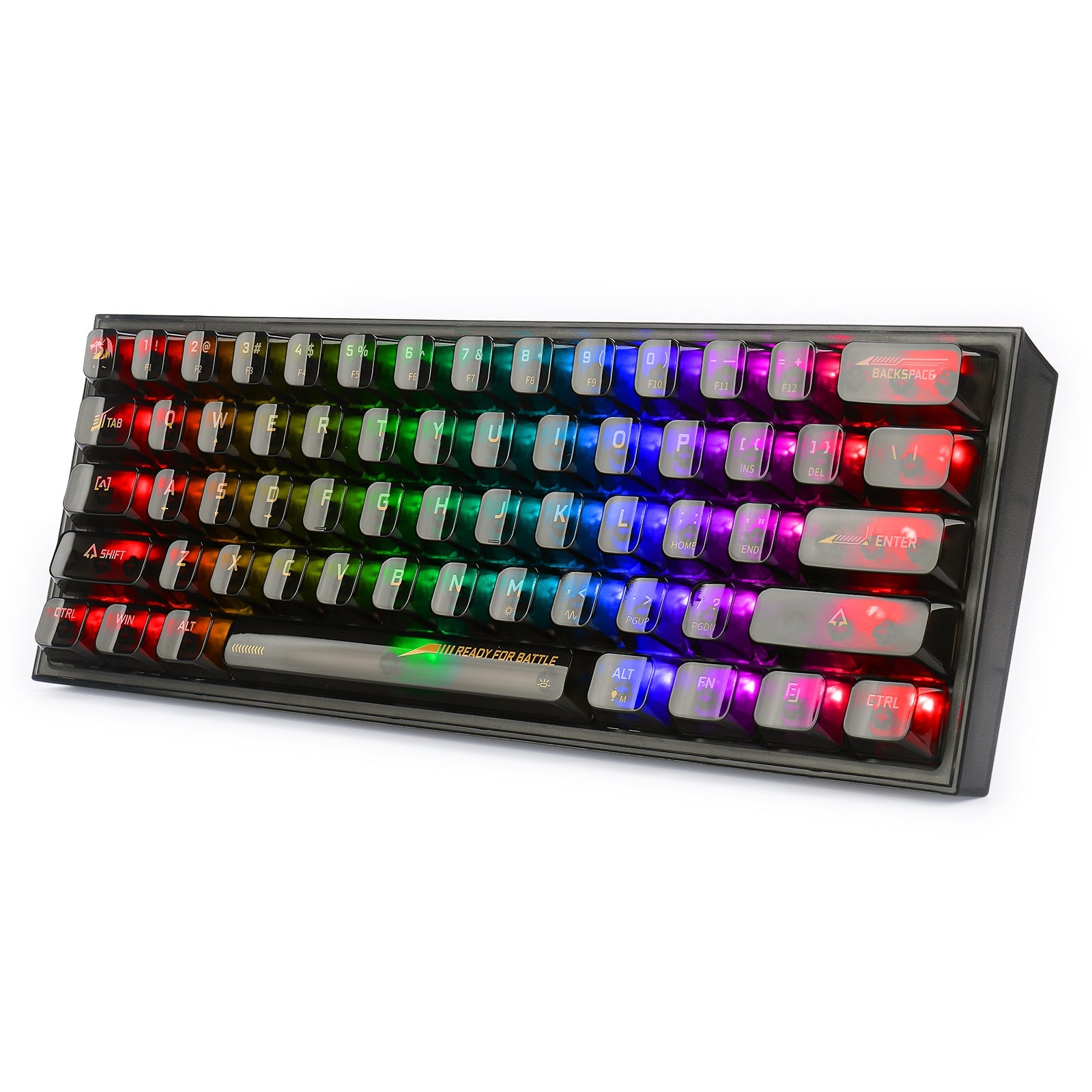 Papan Kekunci Permainan RGB Berwayar 60% Redragon K617CTB-RGB, Papan Kekunci Mekanikal Lutsinar Penuh Padat 61 Kekunci