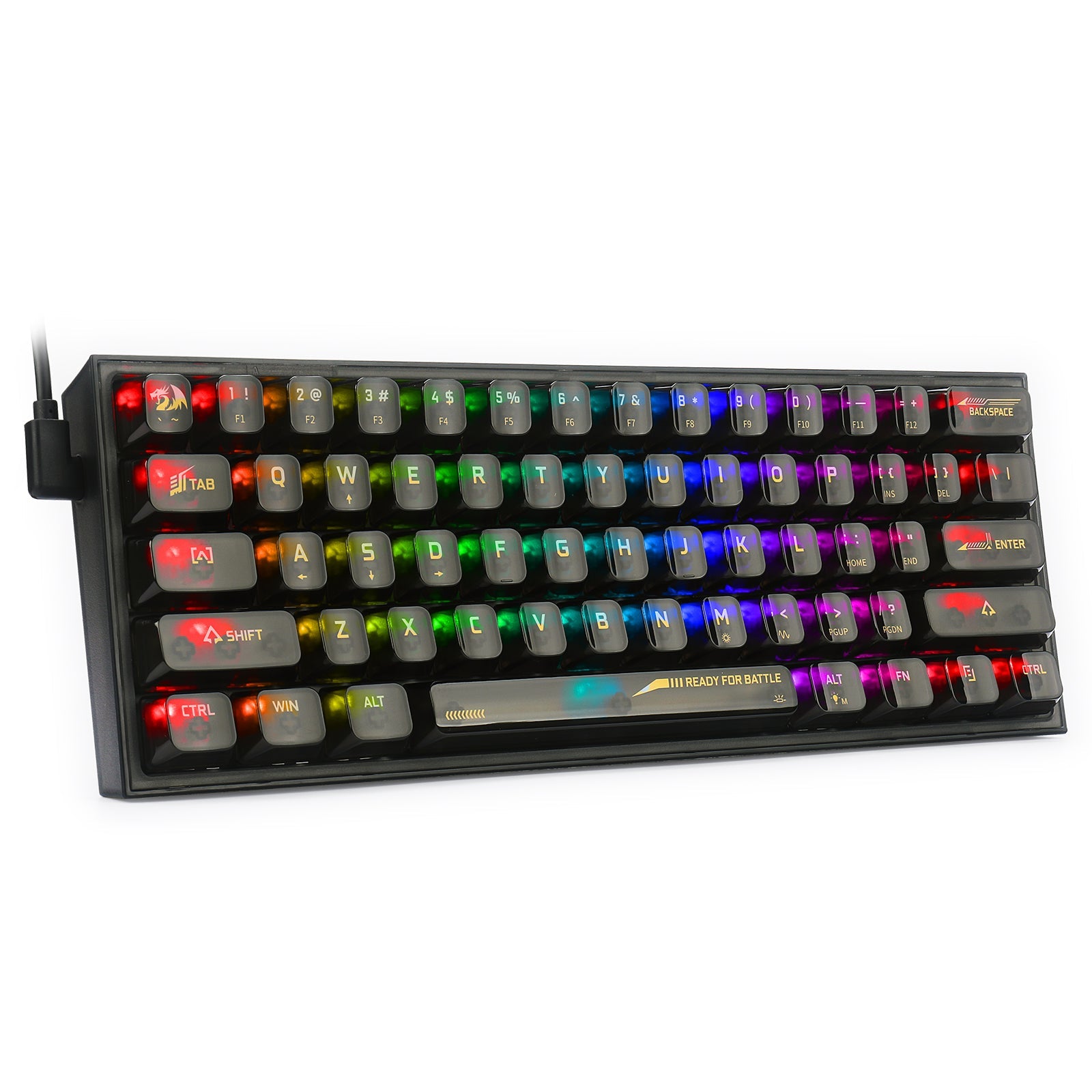 Papan Kekunci Permainan RGB Berwayar 60% Redragon K617CTB-RGB, Papan Kekunci Mekanikal Lutsinar Penuh Padat 61 Kekunci