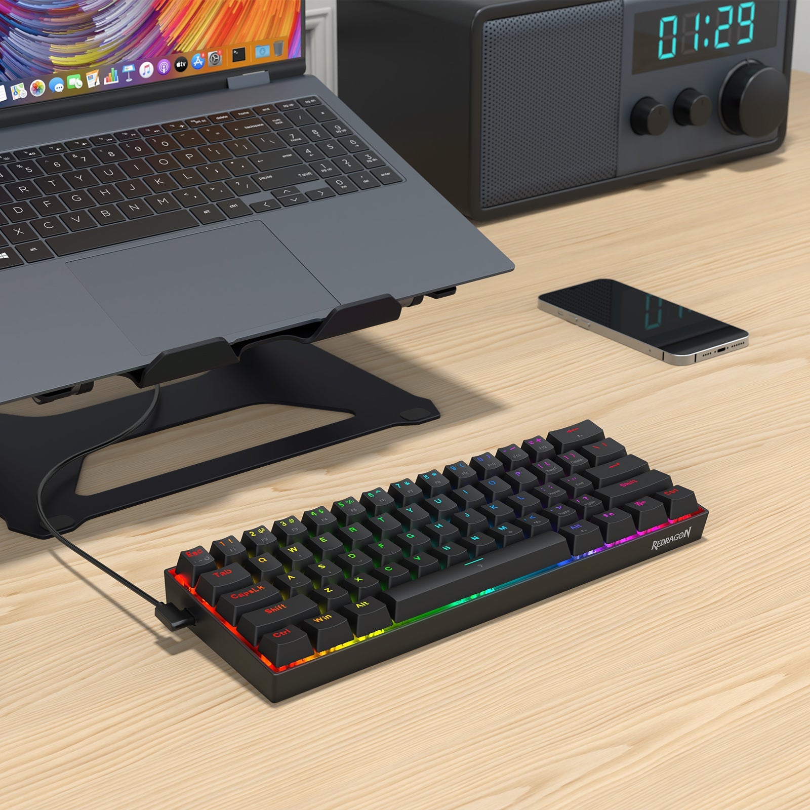 Papan kekunci magnet pencetus pantas 61 kek berwayar Fizz K617-RGB-M